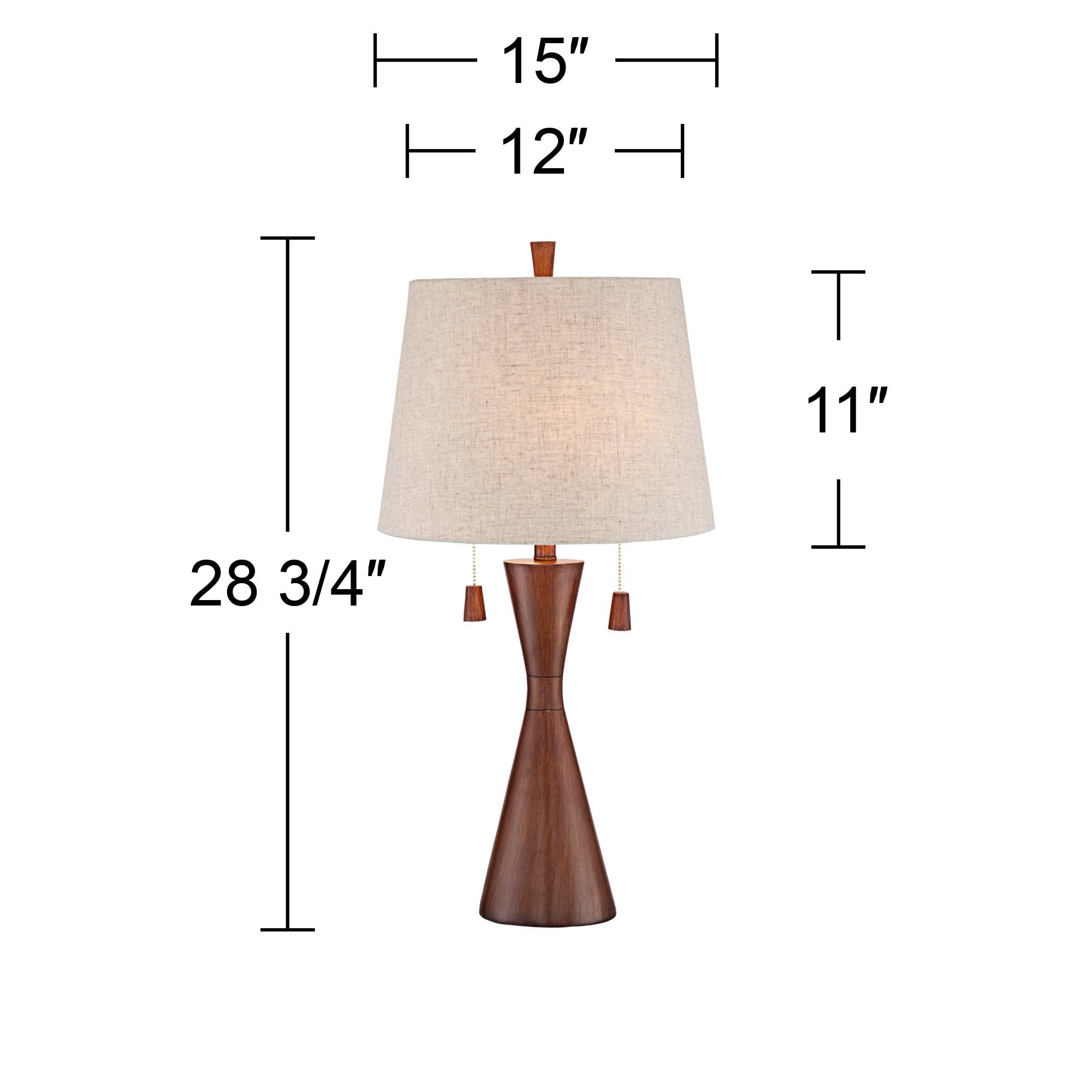 360 Lighting Omar Modern Table Lamp 28 3/4'' Tall Warm Brown Wood Hourglass Oatmeal Fabric Tapered Drum Shade For Bedroom Living