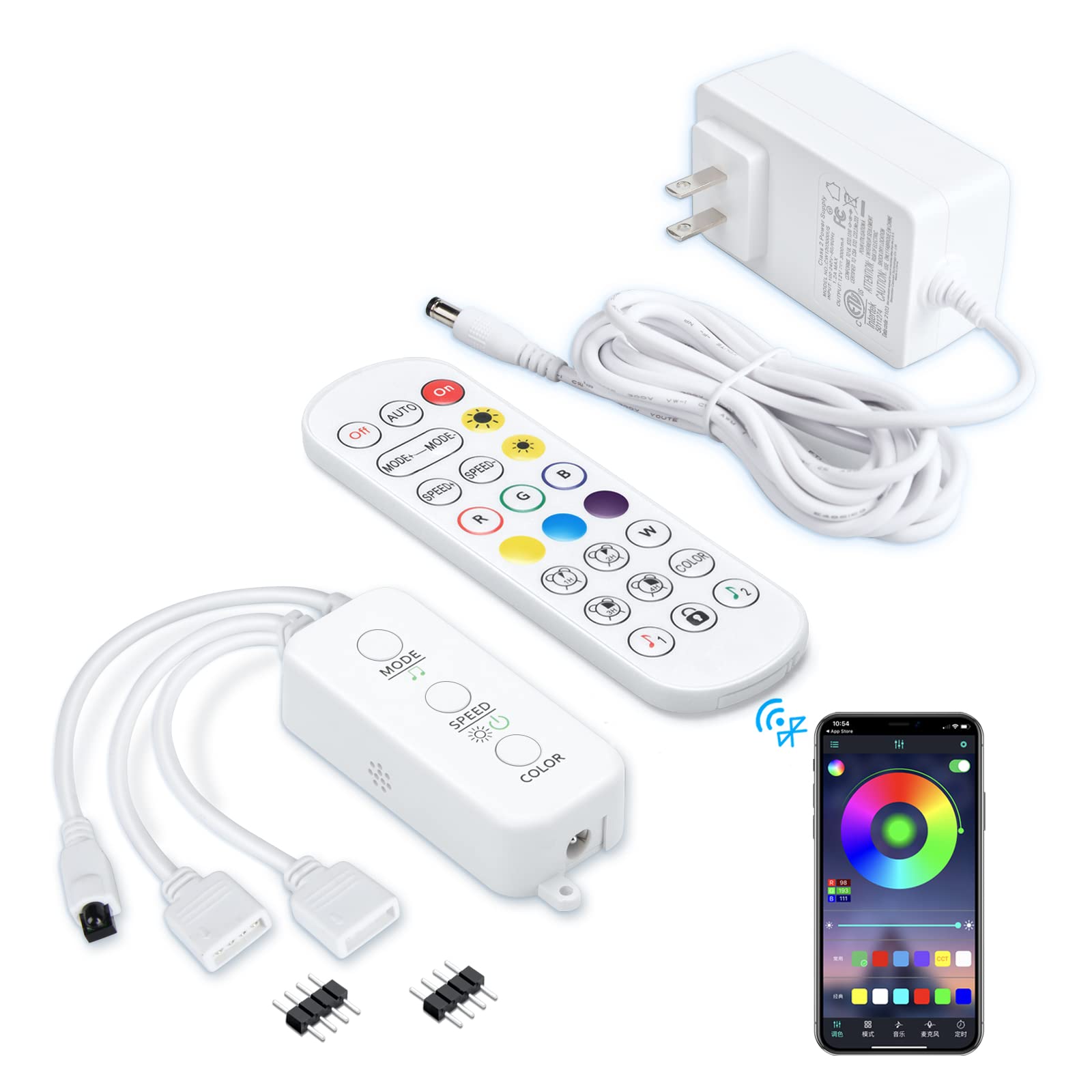 LED Remote Replacement with Controller  Bluetooth RGB LED Controller Set with APP/Music Sync Only Compatible with 12V 10mm RGB LED Lights Band (12V/36W Power Adapter Included)