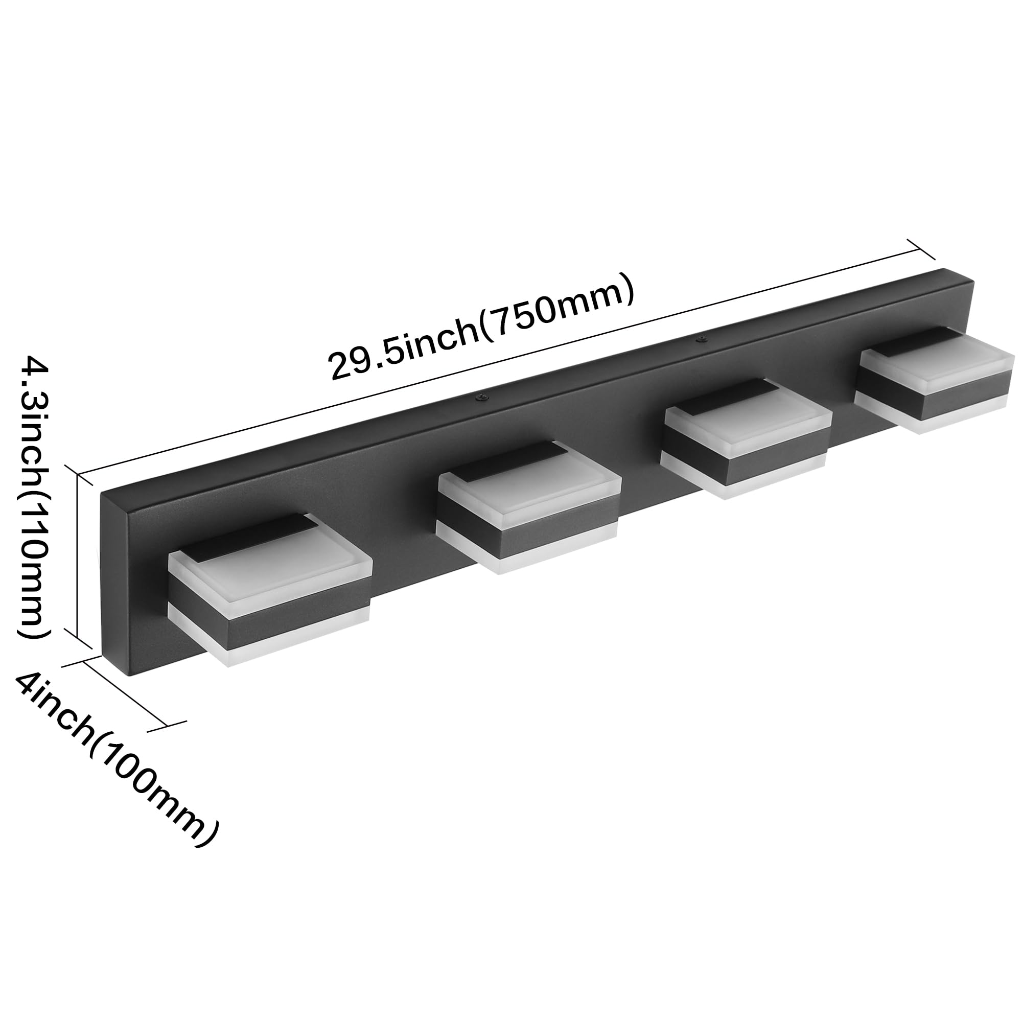 SOLFART 4-Light Bathroom Vanity Fixture, Adjustable 5 Color Temp, Matt Black, 29.5" Aluminum, Model S8568-4T-6000K-5CCT