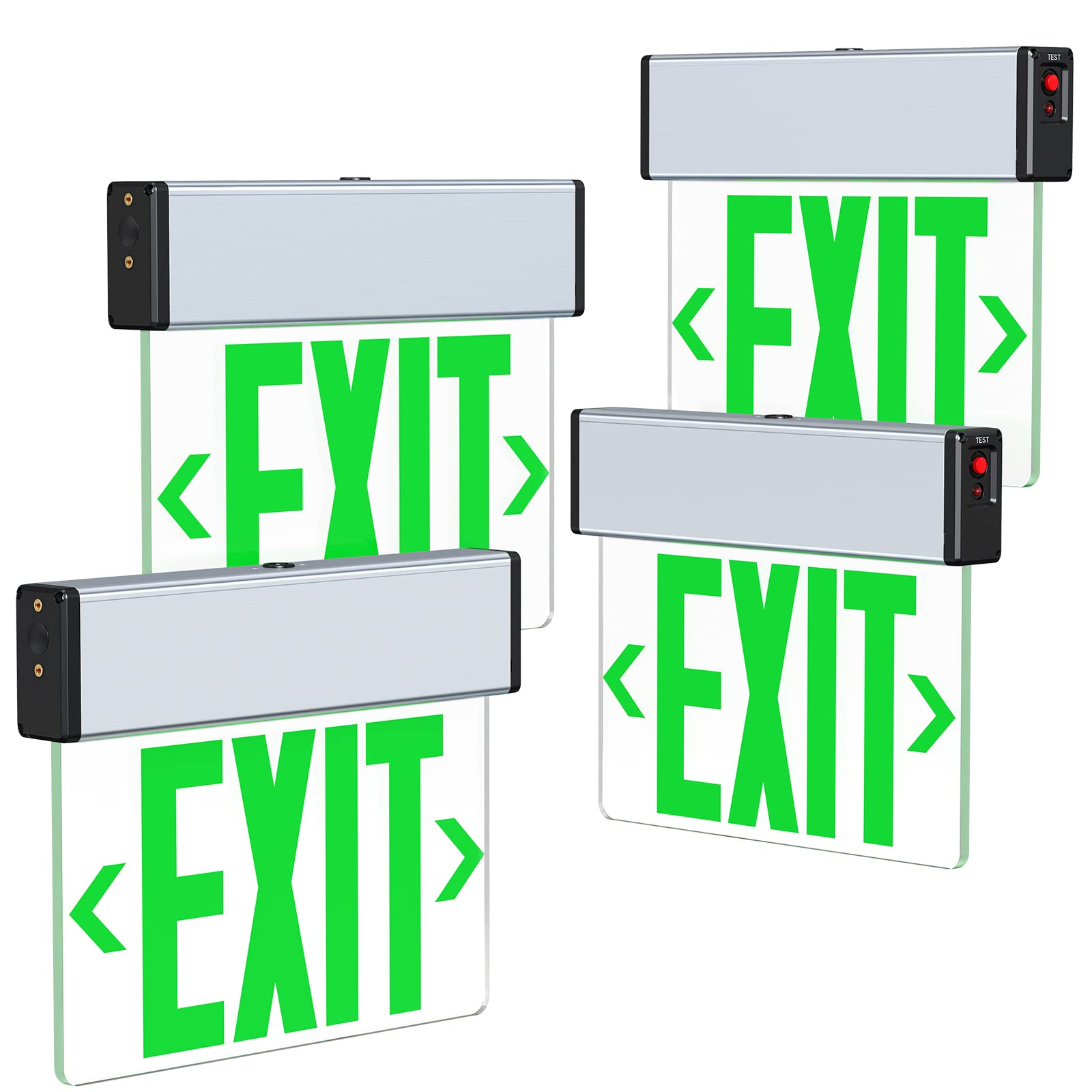Led Edge Lit Exit Sign Aluminum Housing Ac 120-347V Emergency Exit Light With Battery Backup Single Sided Acrylic Clear Panel Commercial Exit Signs, Top/Side/Wall Mount, Ul Certified (4 Pack, Green)