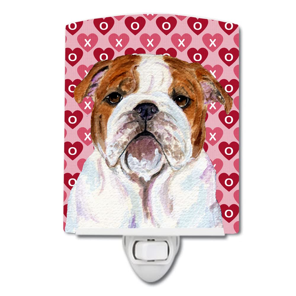Carolines Treasures Ceramic Night Light, Bulldog English Hearts, 6x4x3in, Multicolor, Model SS4484CNL, UL-Certified