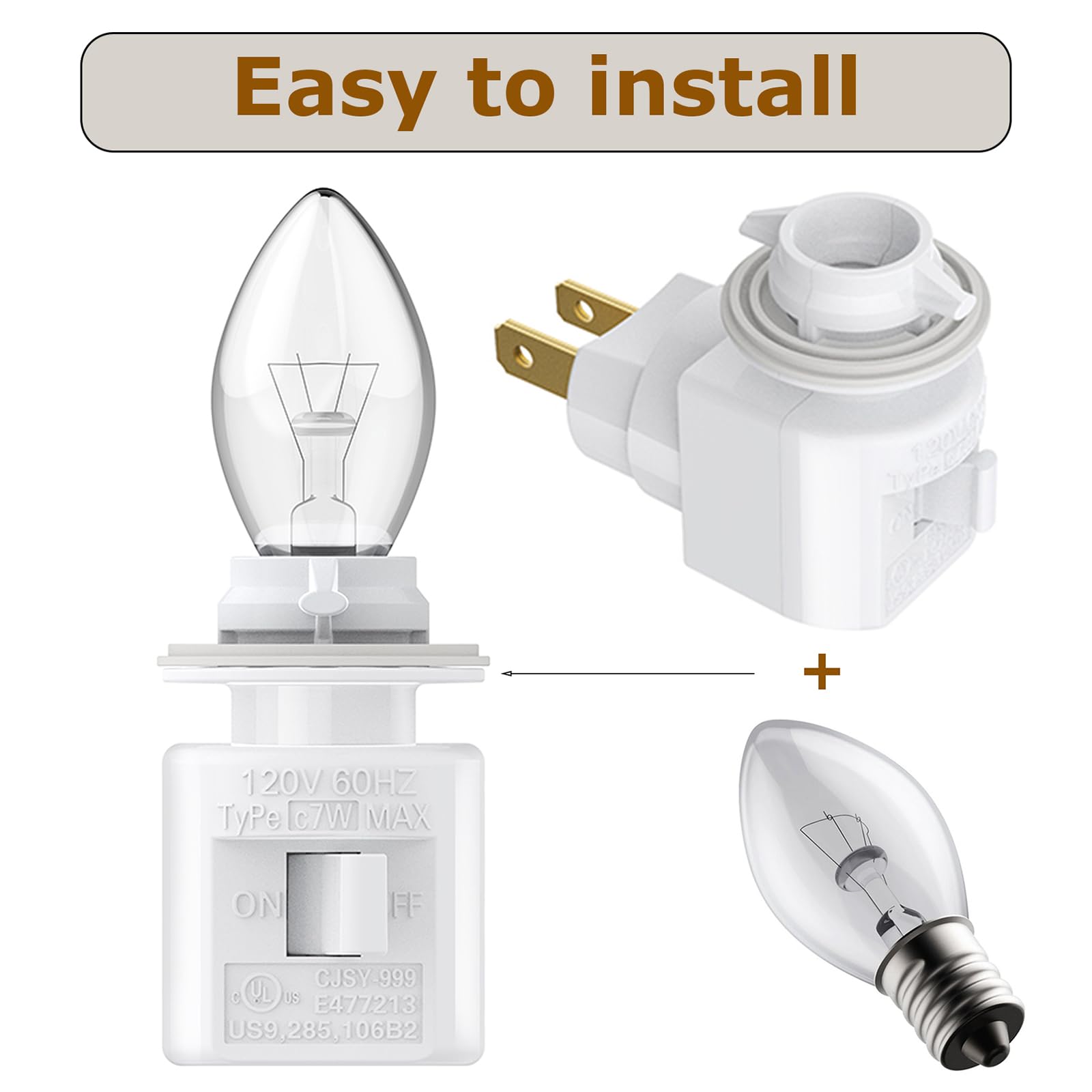 TWDRTDD Adjustable E12 Plug-in Night Light with On/Off Switch, White, for Decorative Lighting