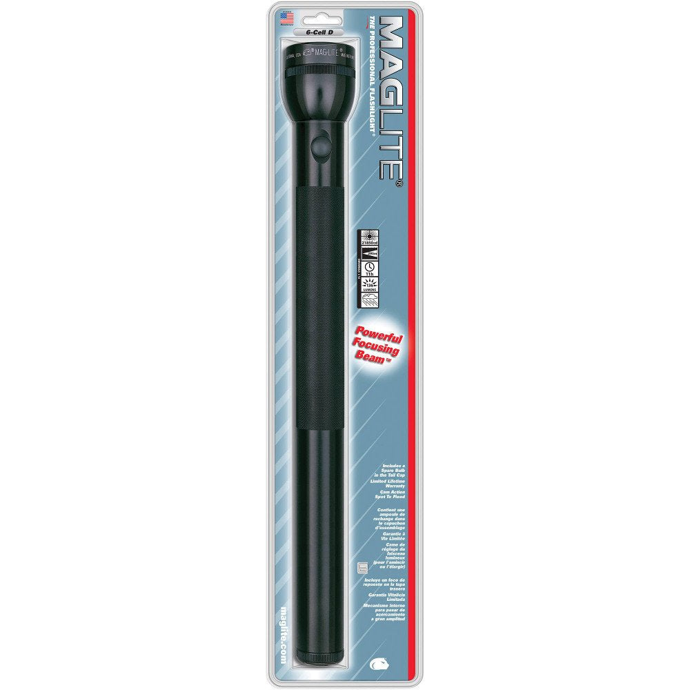 MagLite Standard Flashlight 6D - Durable Aluminum, Black, Model SS6D016