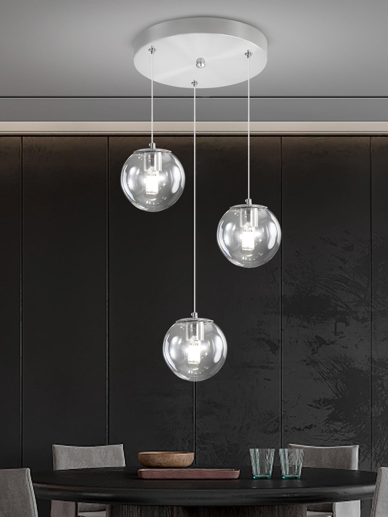 ykolupty 3-Light Chrome Pendant Lighting Modern Mini Chandeliers,Adjustable Clear Glass Pendant Light Fixture for Kitchen Island
