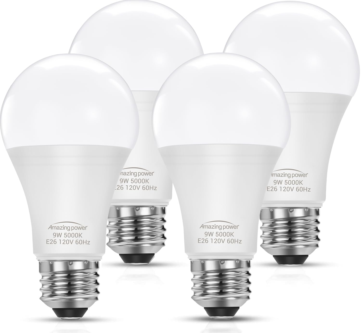 Amazing Power E26 Led Bulbs, 60W Equivalent Medium Base Light Bulbs, 9W Led Bulbs, Daylight White 5000K 4-Pack