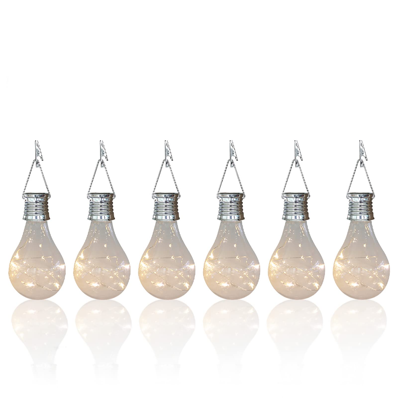 Pearlstar Solar Light Bulbs Outdoor Waterproof Garden Camping Hanging Led Light Lamp Bulb Globe Hanging Lights For Home Yard Christmas Party Holiday Decorations (6 Pack-Clear Bulbs)