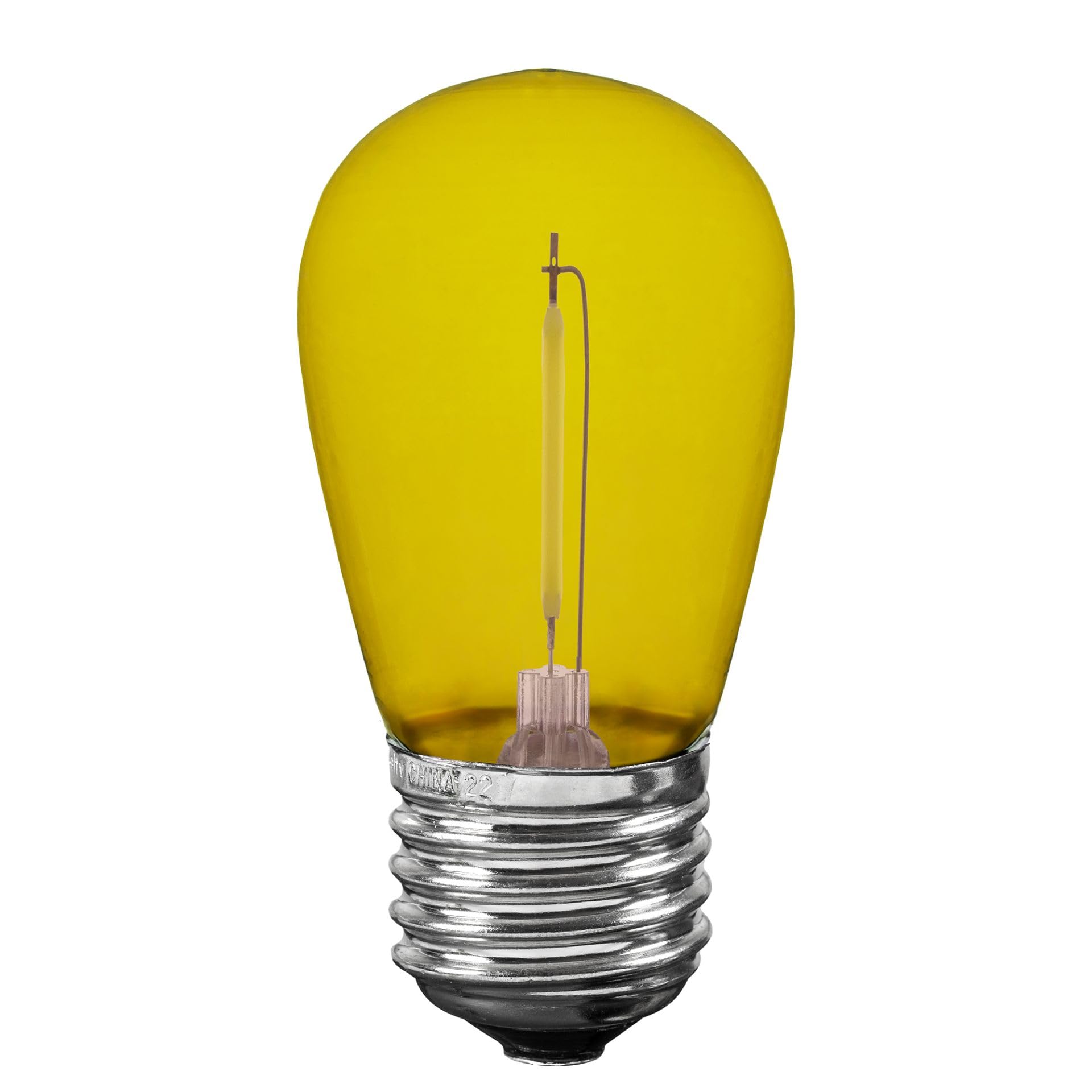 Novelty Lights S14 LED Replacement Bulbs, 5 Pack, Shatterproof Plastic, E26 Base, 30,000-Hour Lifespan, Yellow