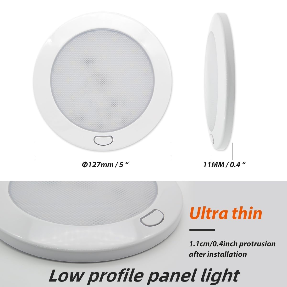 Dream Lighting RV 12V Ceiling Light Fixture with Dimmer, 5" Cool White, Milky Lens, Manmade Material