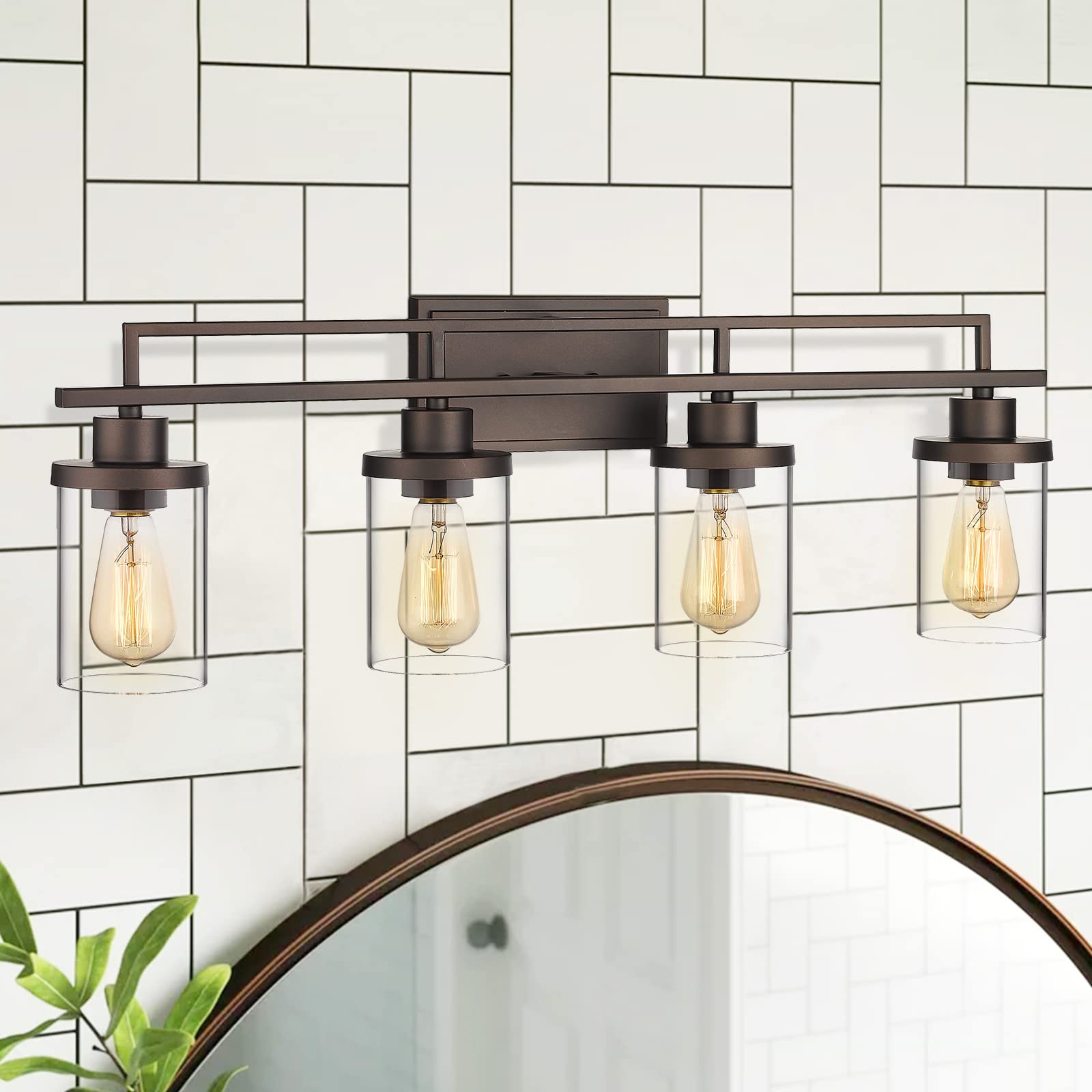 Emliviar 4-Light Vintage Vanity Light Fixtures, Oil Rubbed Bronze Finish, Clear Glass, Model YCE238B-4W ORB
