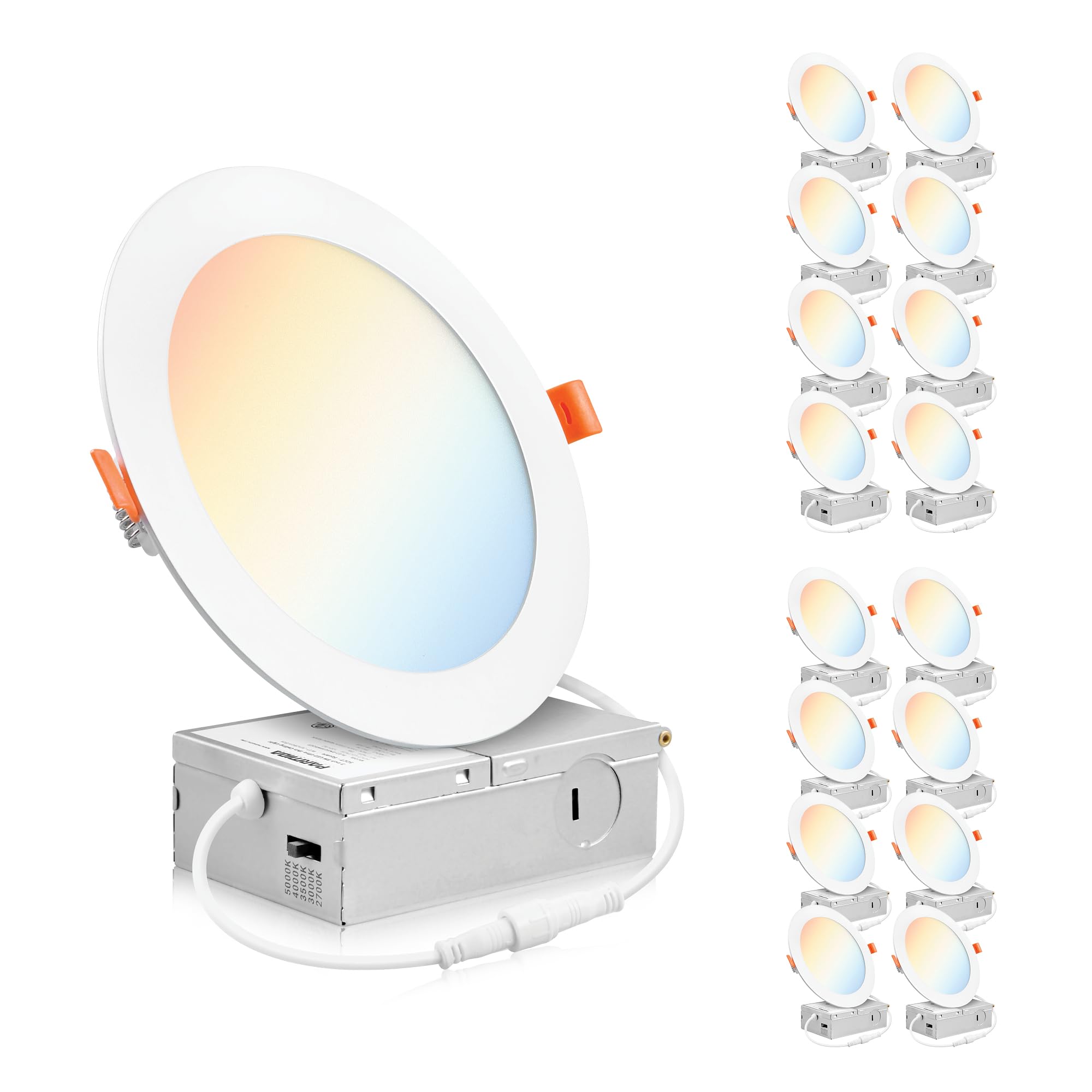 Parmida (16 Pack) 6 Inch Dimmable 5Cct Ultra-Thin Led Recessed Ceiling Light With Junction Box, 5 Color Selectable 2700K/3000K/3