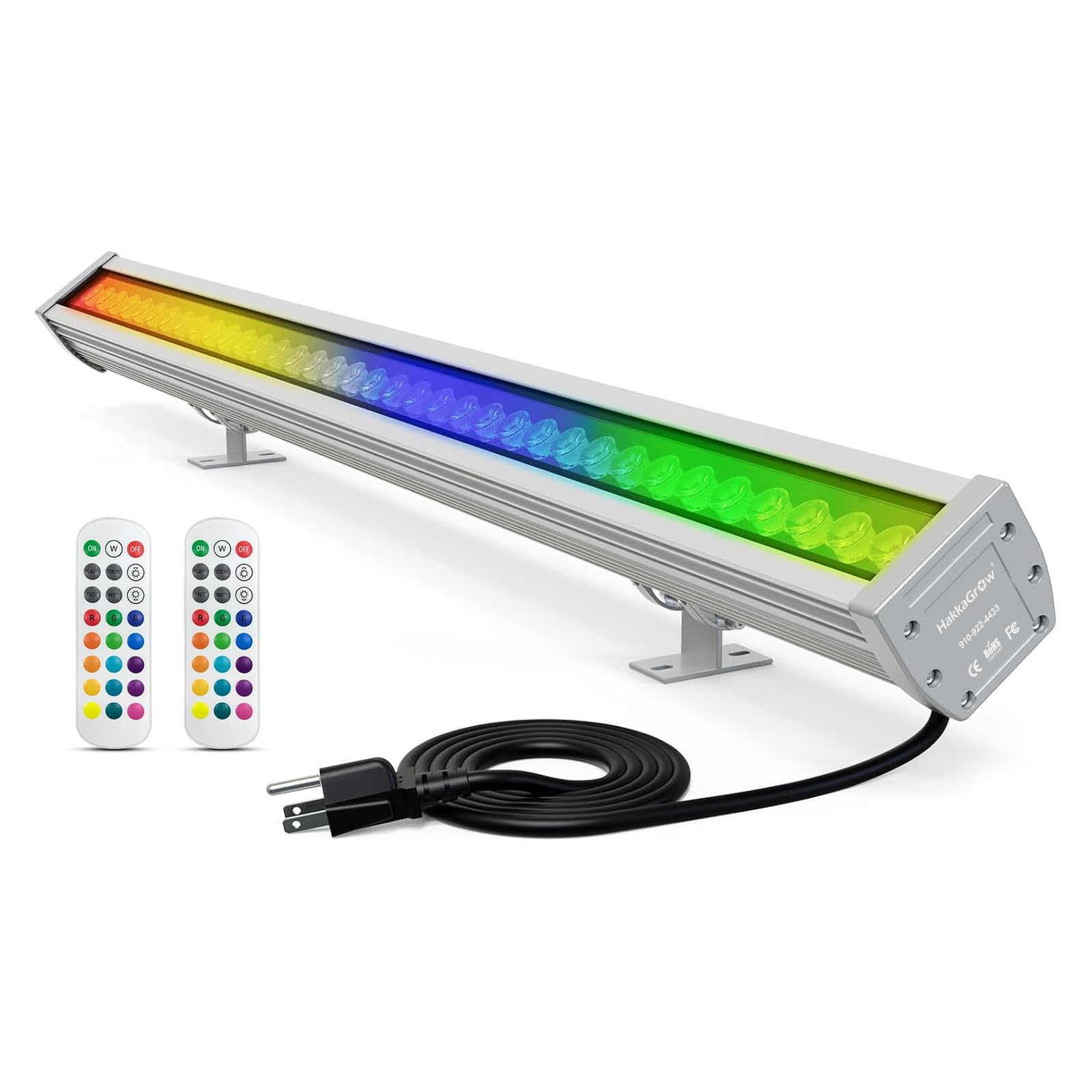 HakkaGrow LED Wall Washer Light with RF Remote, 144W Dimmable RGBW 5700K Linear Light Bar Plug and Play, 120V Waterproof Landsca