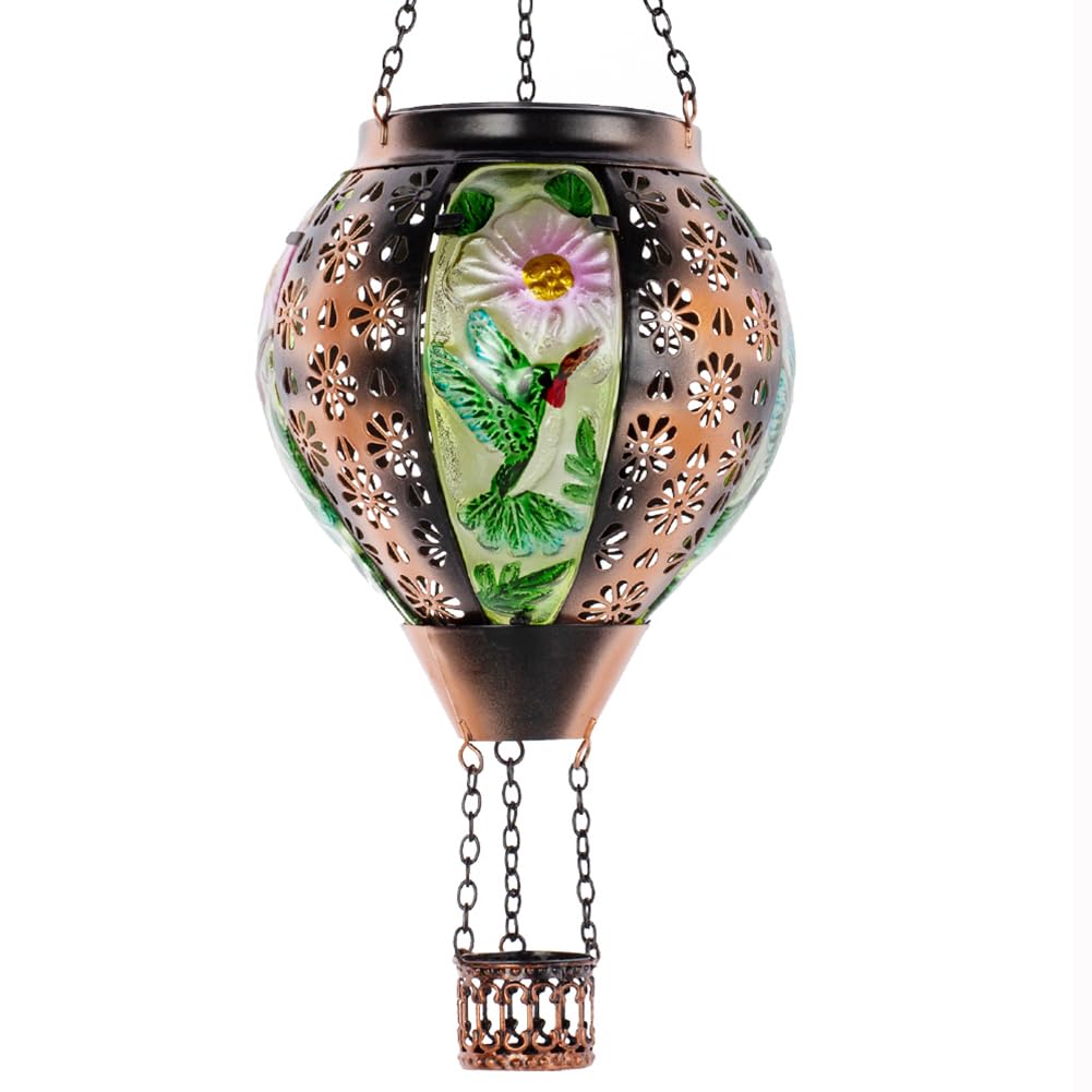 DREAMSOUL Hummingbird Solar Lantern, Metal & Glass, Waterproof, Green