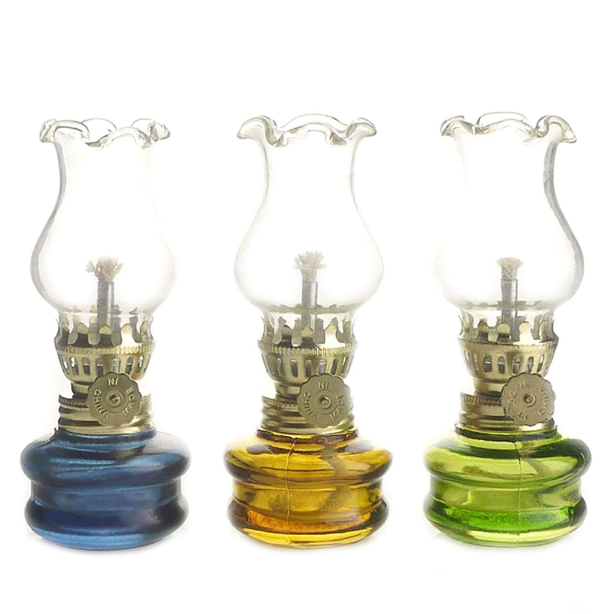 Purism Style- 4 Inch Tall Glass Kerosene Oil Lamp Lantern (Set Of 3)