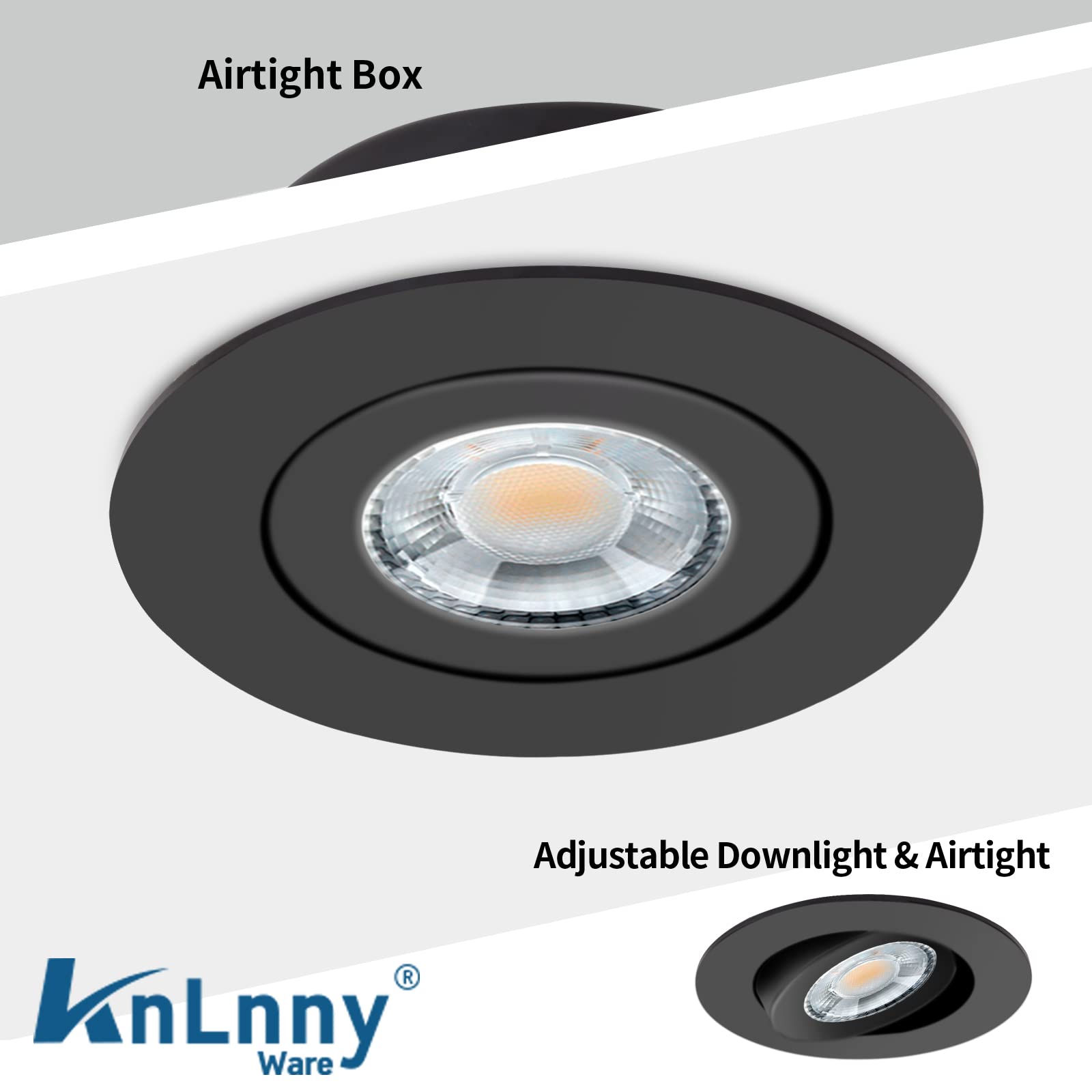 Knlnny Ware Black Recessed Lighting 4 Inch 6 Pack, Ajustable Eyeball Gimbal Canless Recessed Lights With Junction Box,9W 750Lm,D