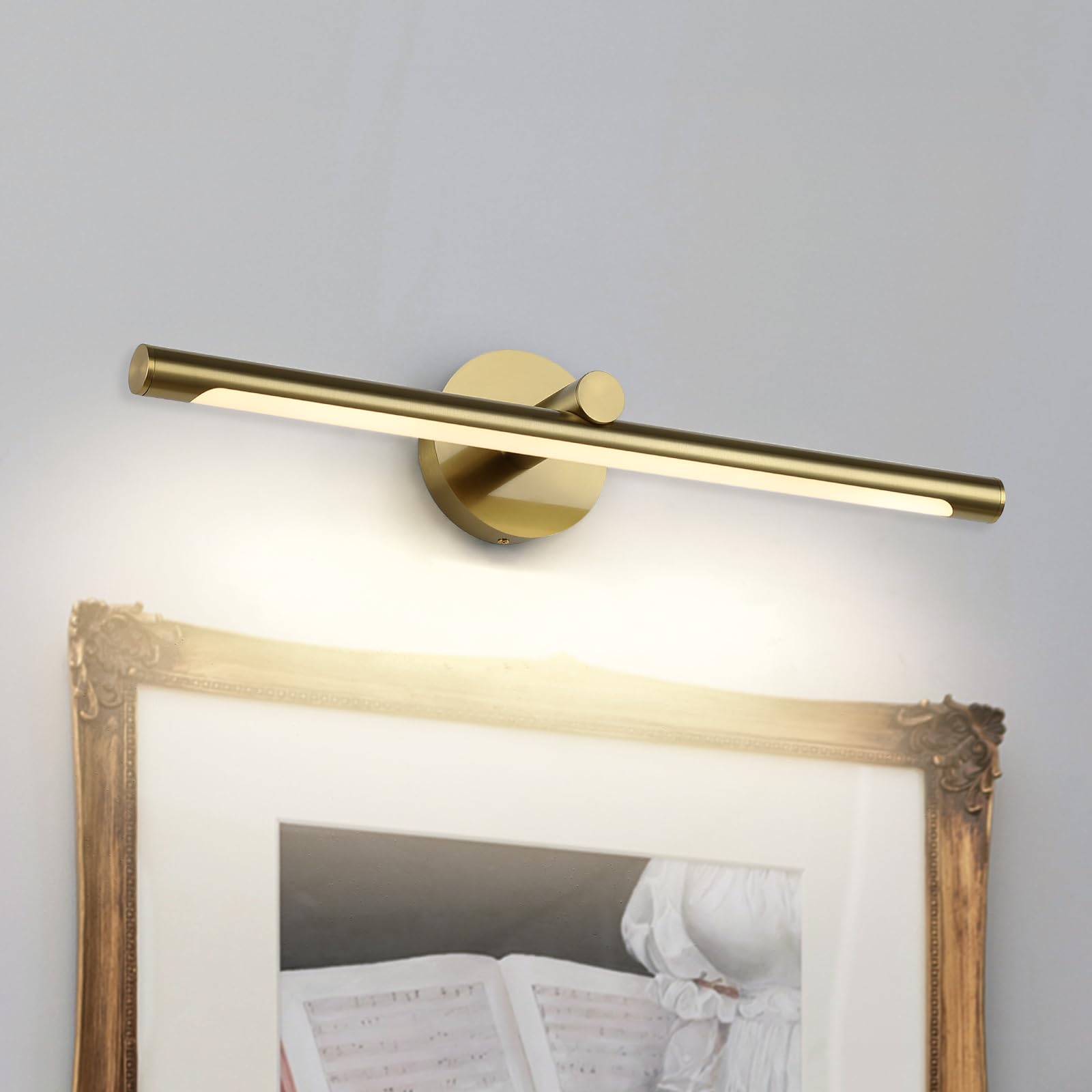 JUSHENG LED Picture Light for discomfort-reducingtings, 24.21in Dimmable, 12W, 3000K Warm White, Hard-Wired Brass, Model 9050