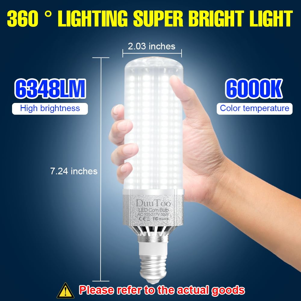 Duutoo 50W Super Bright E26 Led Corn Light Bulb 6000K Daylight Lamp 400Watts Equivalent 6348Lumens E39 Large Mogul Base Led Bulbs 110V Commercial Area Lighting For Factory Courtyard Storage Room Barns