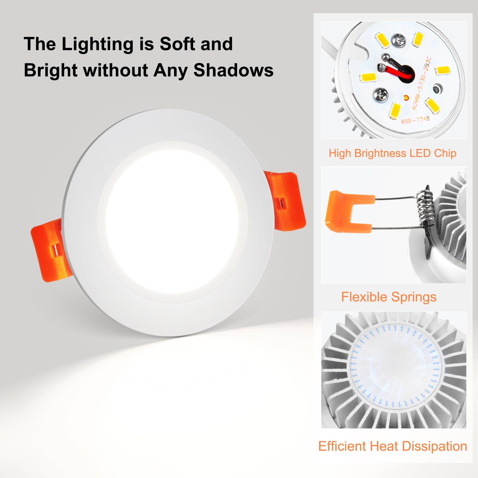 Ygs-Tech 2 Inch Led Recessed Lighting, Dimmable Downlight 3W(35W Halogen Equivalent), Cri80, 5000K Daylight White Ceiling Light