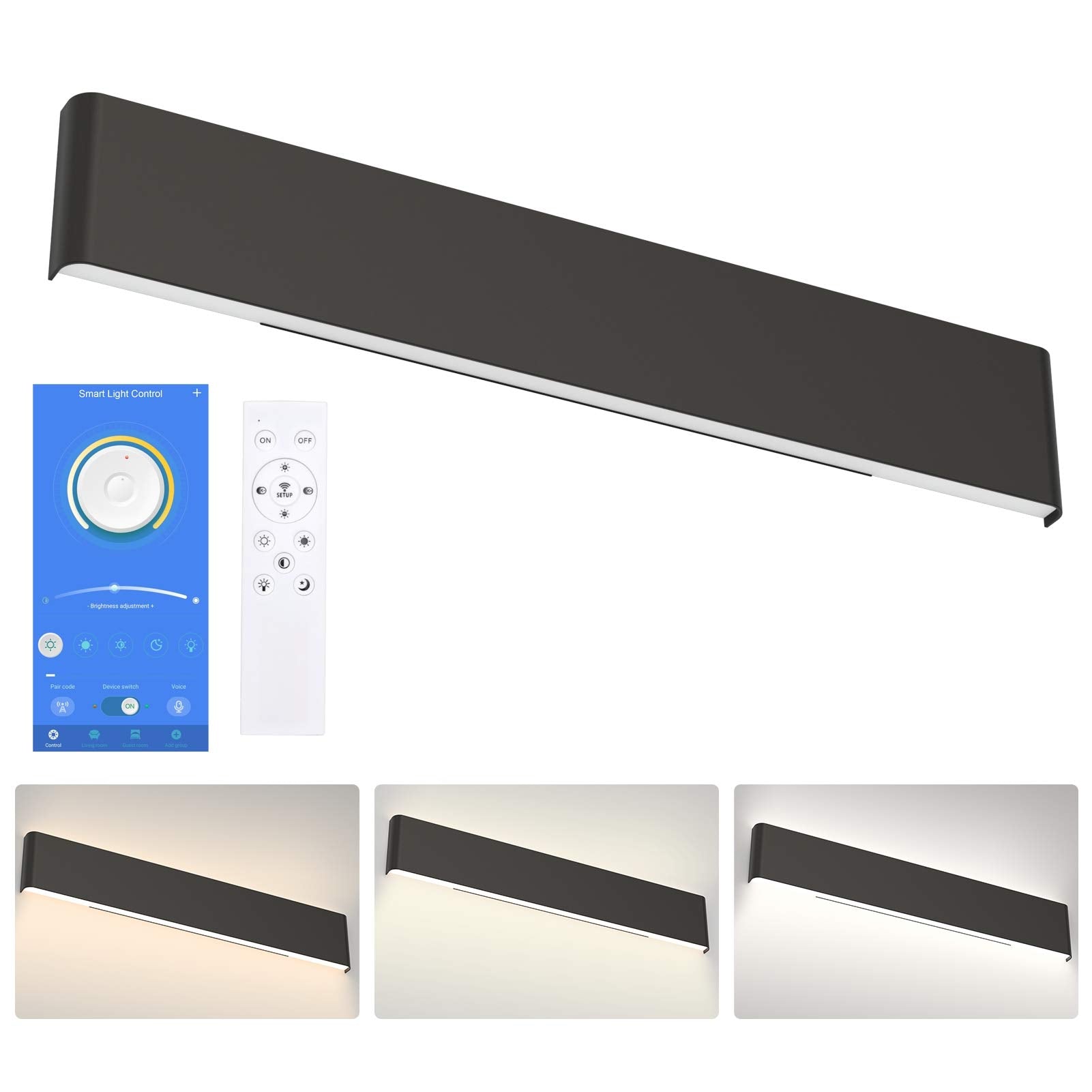 Aipsun 32.6In App & Remote Control Dimmable Modern Black Vanity Light Fixtures Color Temperature Adjustable Led Bathroom Light F