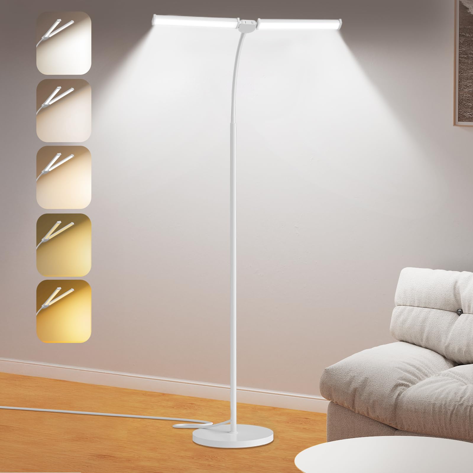 LED Floor Lamp for Living Room, Bright Reading Lamps for Office, Adjustable Colors Temperatures&Brightness, Dual Head Goose Neck