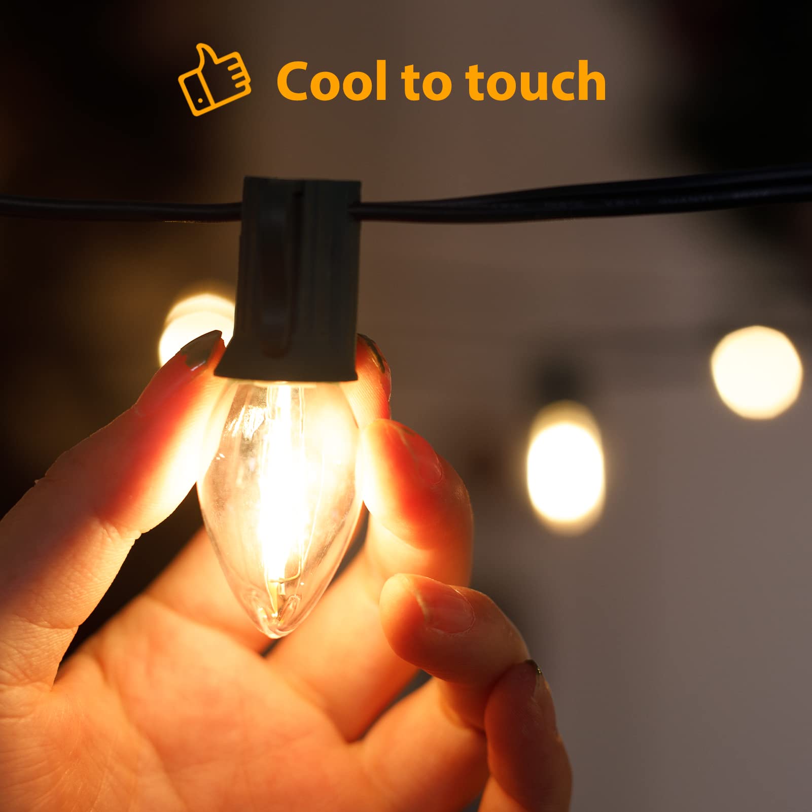 Minetom C7 LED Replacement Bulbs, Warm White Transparent, Shatterproof, 50 Count, C7/E12 Base for Christmas Lights