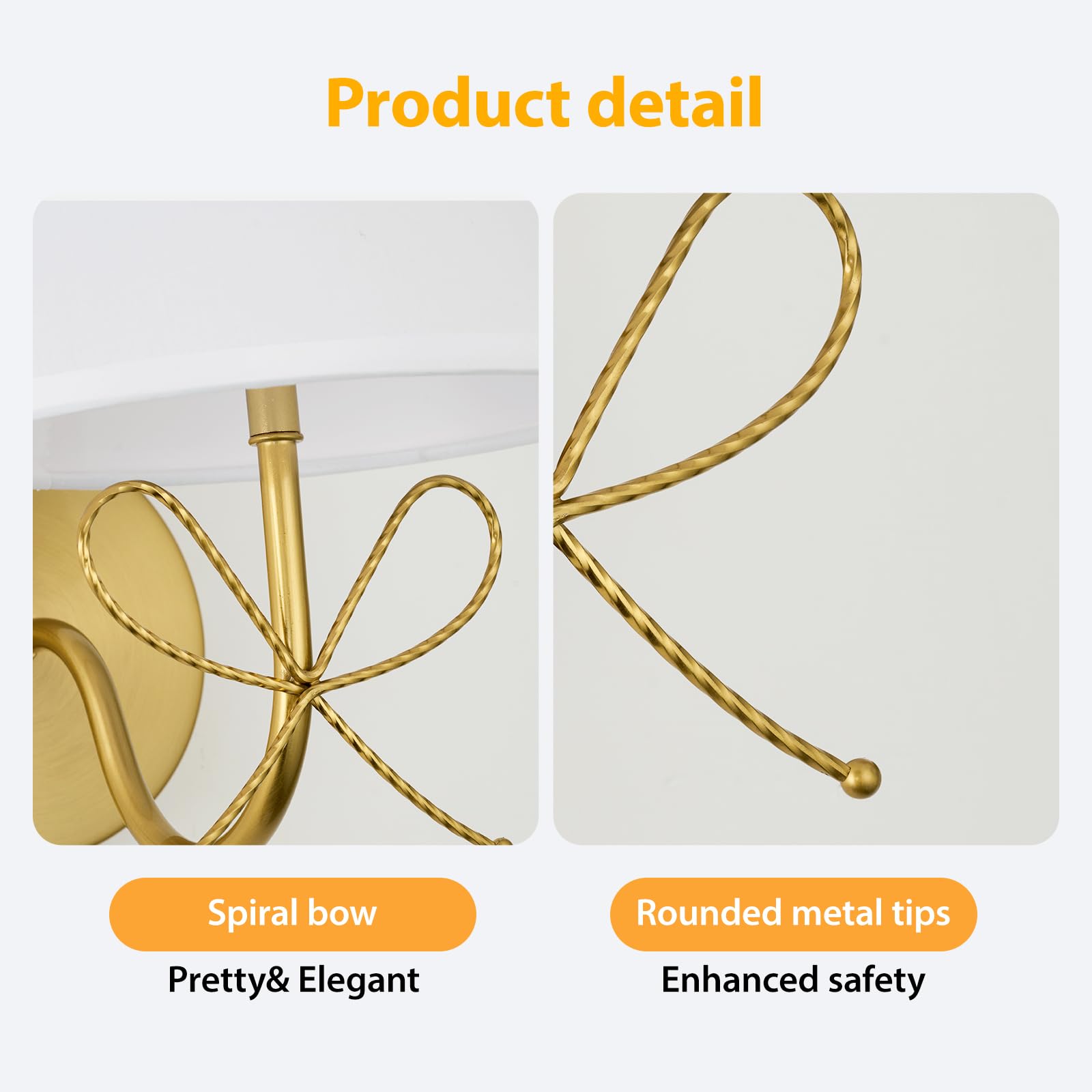 PASSICA DECOR Bow Wireless Wall Sconce Set of 2, Dimmable LED, Rechargeable, 15 Colors, Polished Gold, Battery Operated, Model U729-03-DP