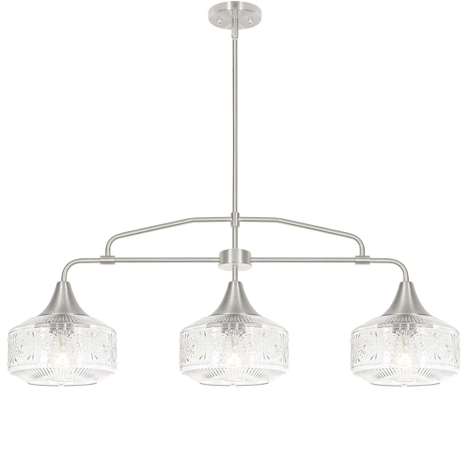 3-Light Island Light For Kitchen  Adjustable Farmhouse Kitchen Island Lighting With Clear Glass  Brushed Nickel Dining Room Light Fixture Over Table  Linear Chandelier Pendant Lighting Over Sink