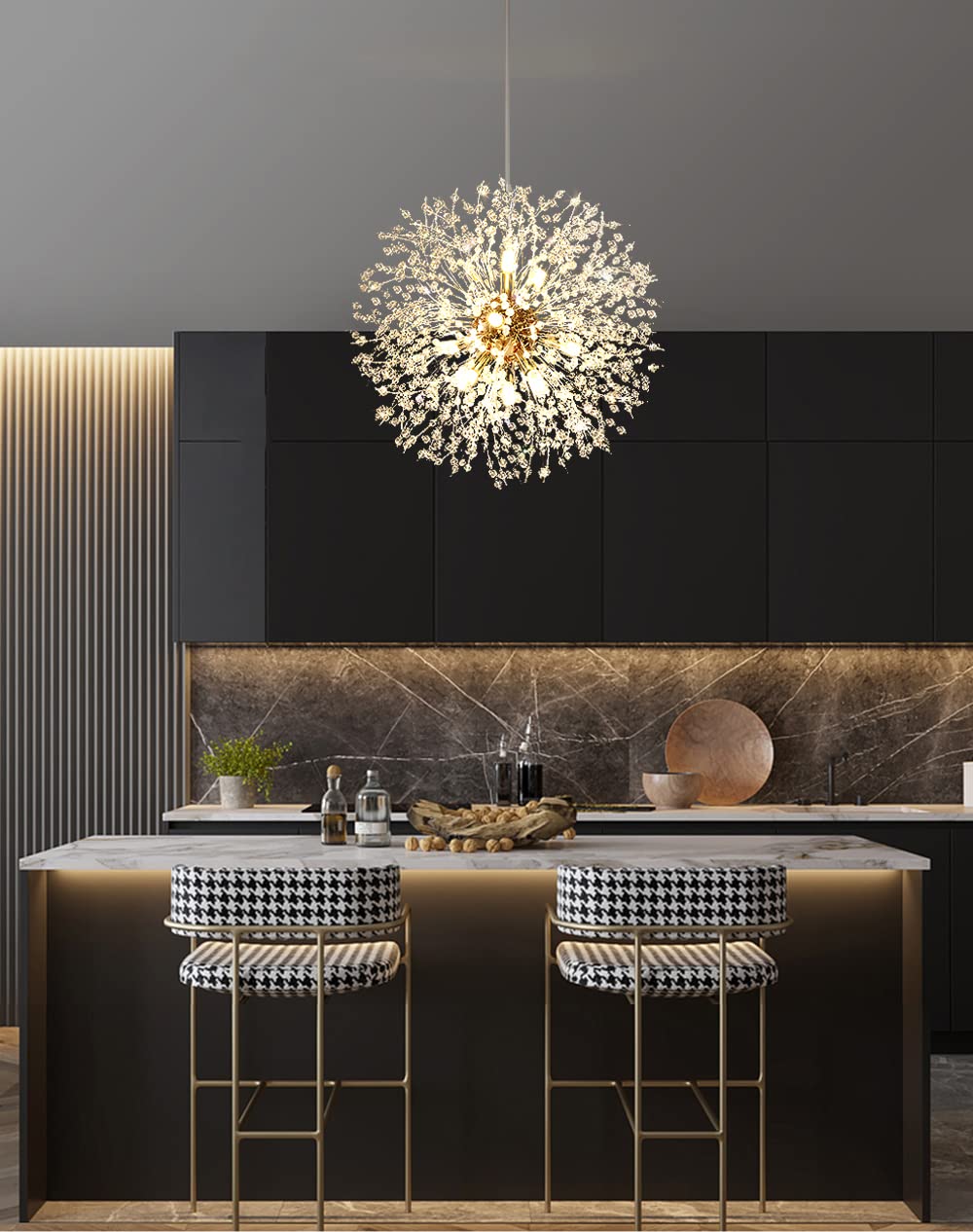 Mivenda Gold Crystal Chandeliers 12-Light Modern Dandelion Light Fixture,Firework Chandelier,Personalized Ceiling Hanging Lighti