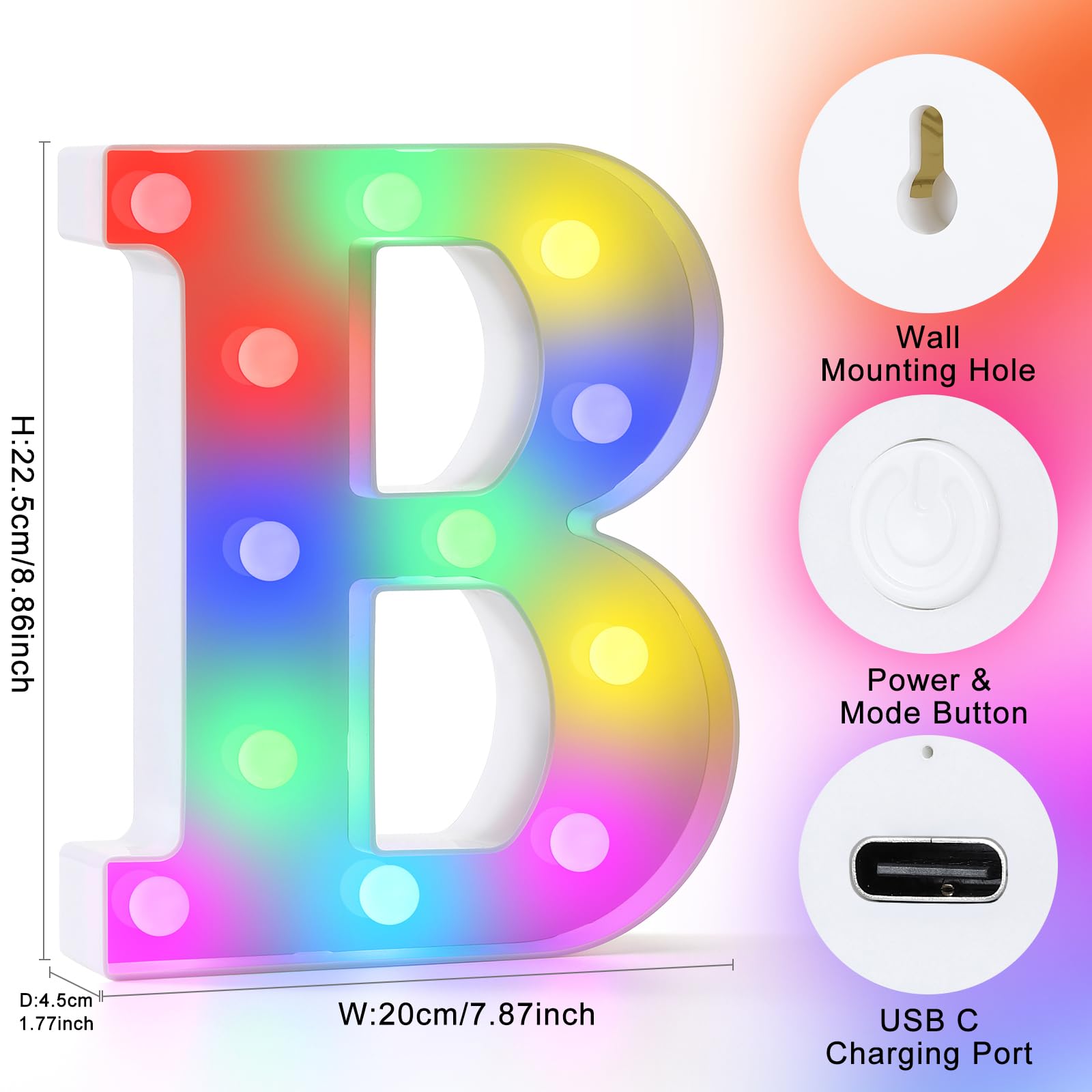Mooncow Rechargeable Light Up Letters,Colorful Marquee Letters With Remote,Gift Wrap Gifts,Bedroom Home Bar Party Decor (B)