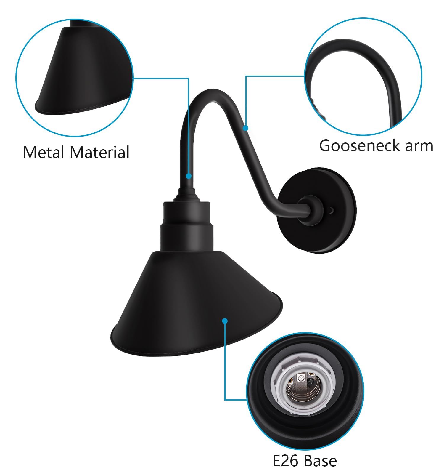 DENGNBJ 10 Inch Gooseneck Light - Outdoor Sign Lighting, Black, Model D72-10in-B1
