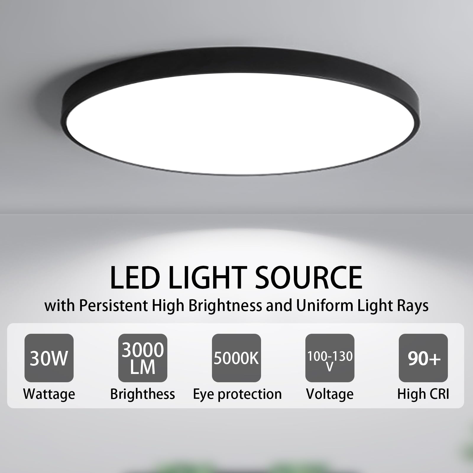 Drewaay 16 Inch Led Flush Mount Ceiling Light Fixture, 5000K Daylight White, 3000Lm, 30W, Flat Modern Round Lighting Fixture, 30
