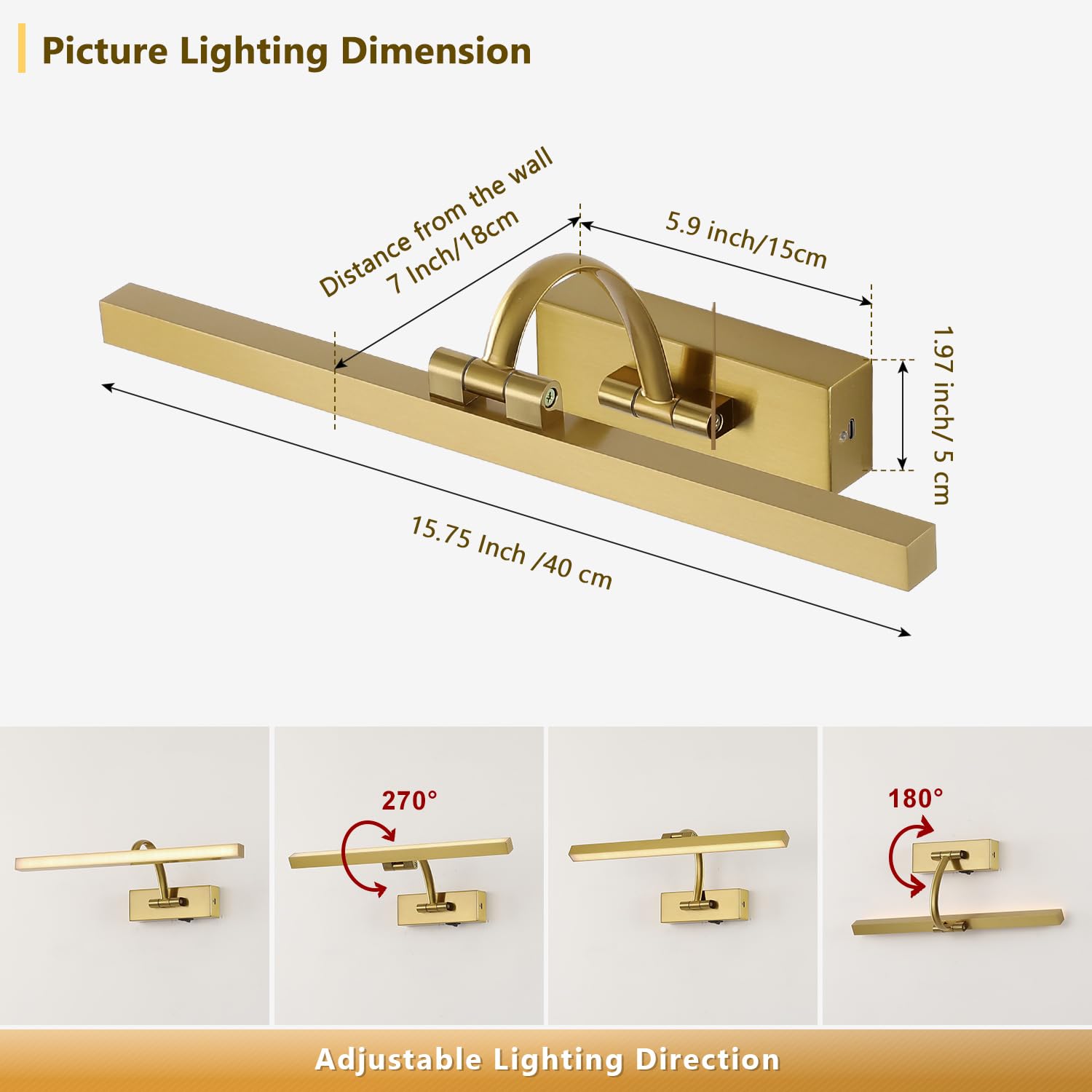 Desoop Picture Lights For Wall Battery Operated  Brass Art Lighting For discomfort-reducingtings With Remote And Timer  Wireless Gallery Light For Portrait Frame Artwork  16 Inch 3Cct Dimmable
