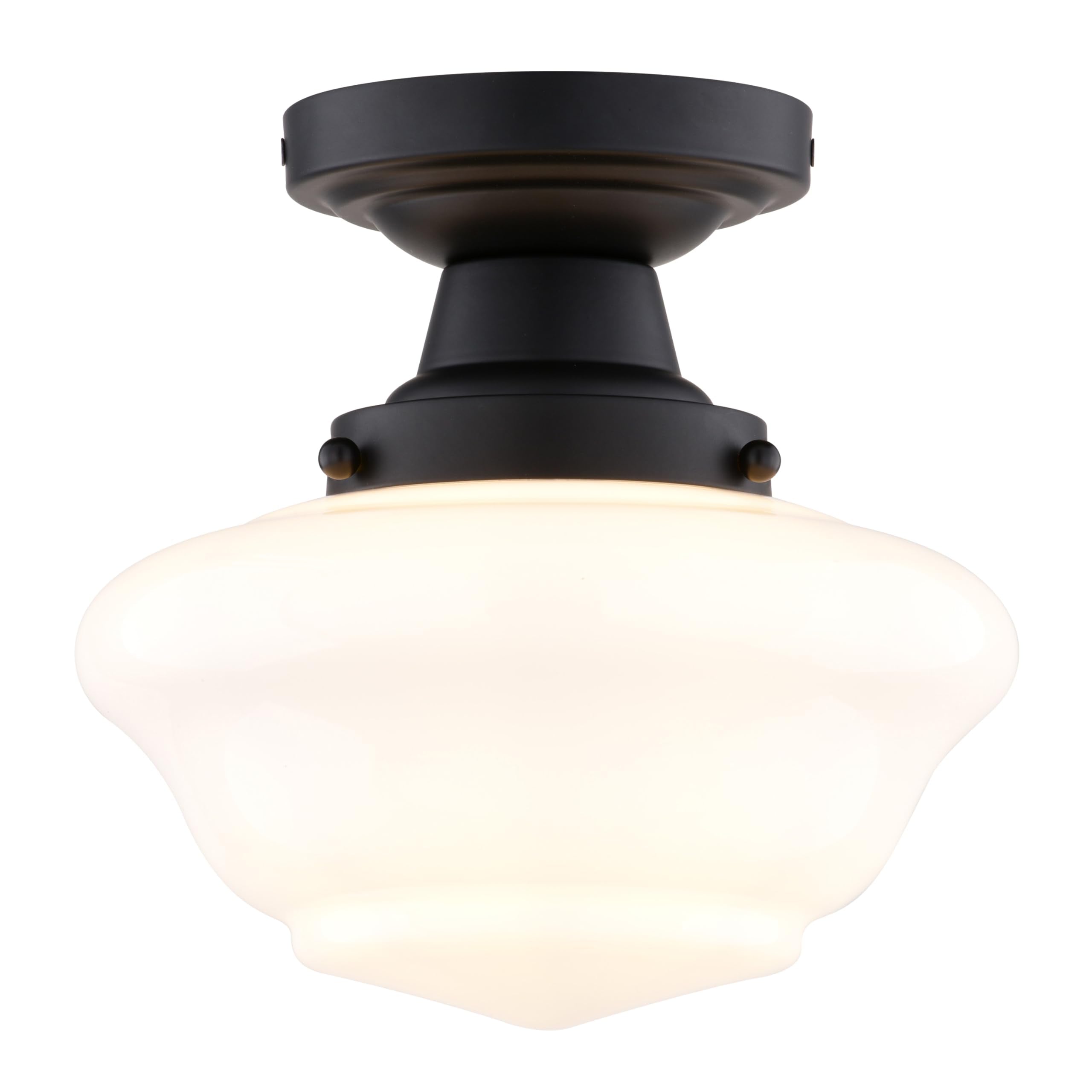 VAXCEL Eastgate 8.75-in W Matte Black Traditional Semi Flush Mount Ceiling Light White Schoolhouse Glass
