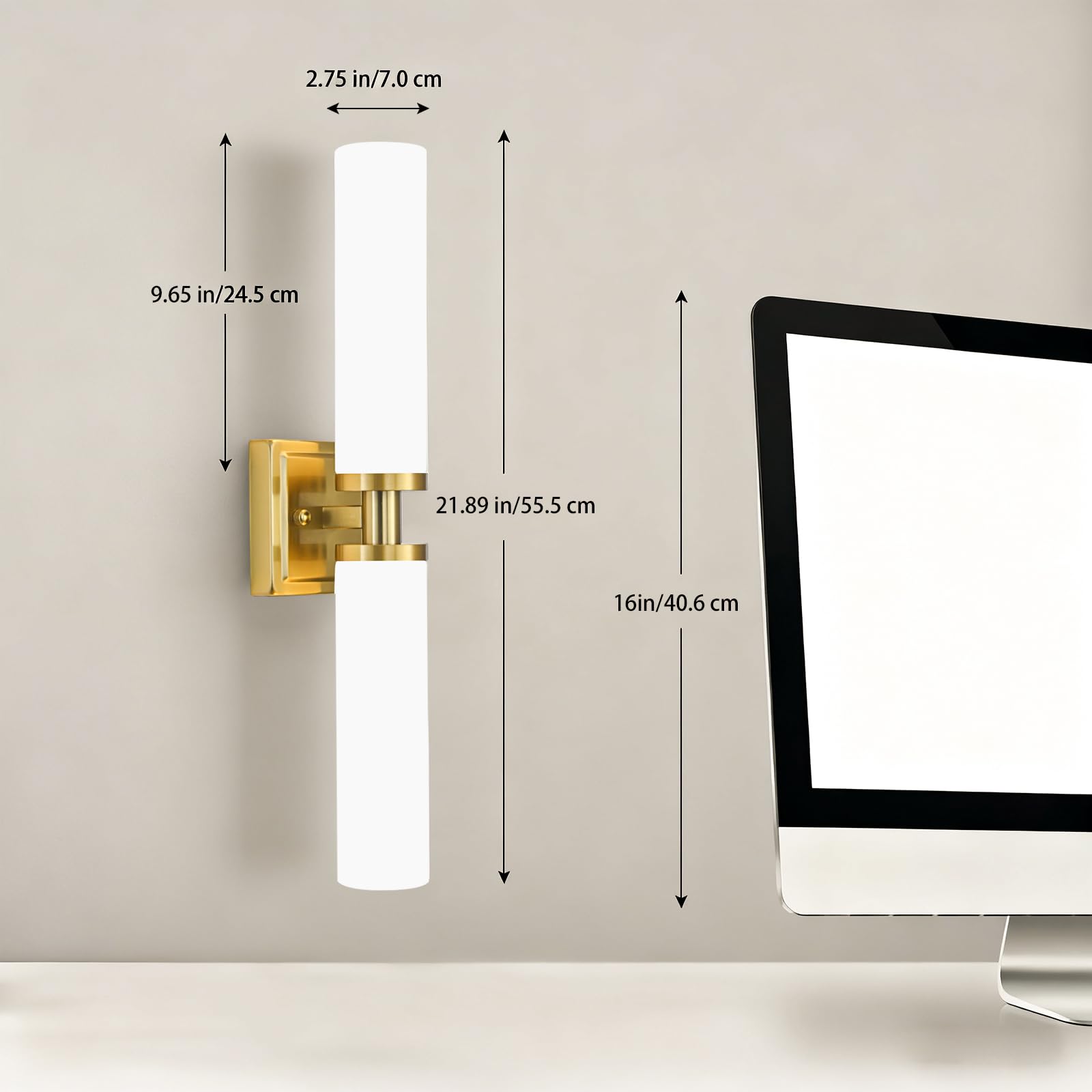 Gold Wall Sconces Set Of Two  Bathroom Sconces With Frosted Glass Shade  Modern Vanity Sconces Lighting Over Mirror  Wall Light Fixtures For Living Room Bedroom Hallway (Bulbs Not Included)