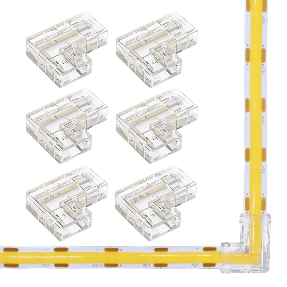 MJJC 6Pcs 2Pin 8mm COB LED Band Light Corner Connectors L-Shaped 90 Degree Band to Band Solderless Quick Connectors for 2pin 8mm COB LED Tape Lights