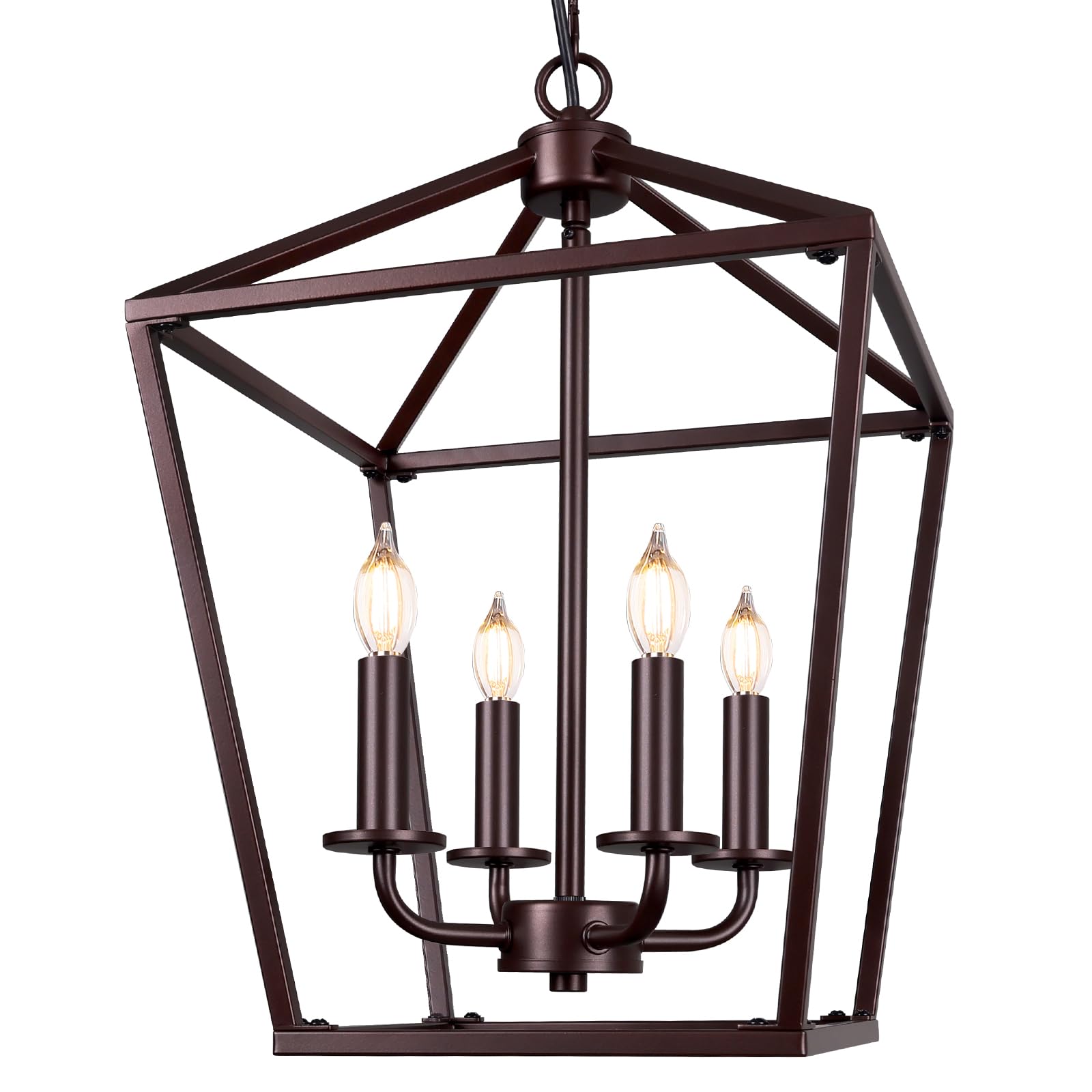 Farmhouse Chandelier 4-Light  Oil-Rubbed Bronze Pendant Light Fixture For Kitchen Island Dining Room  Lantern Industrial Lighting Ceiling Hanging With Metal Cage Adjustable Height For Entryway Foyer