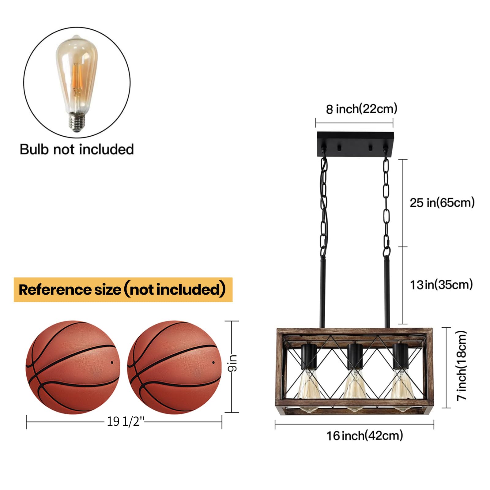 Keesfu Farmhouse Kitchen Island Lighting, 3 Lights Pendant Lighting Fixtures, Adjustable Height, Industrial Dining Room Light For Living Room Foyer Dining Table Over Sink. (Wood Grain Color)