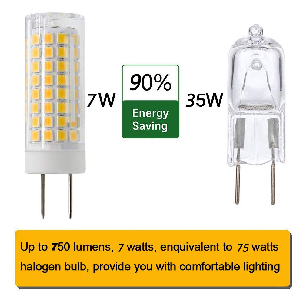 SYXKJ G8 LED Bulb, 7W Dimmable Replacement, AC120V 720lm, 4 Count, Warm White, Bi-pin Base for Under Cabinet and Kitchen Lighting
