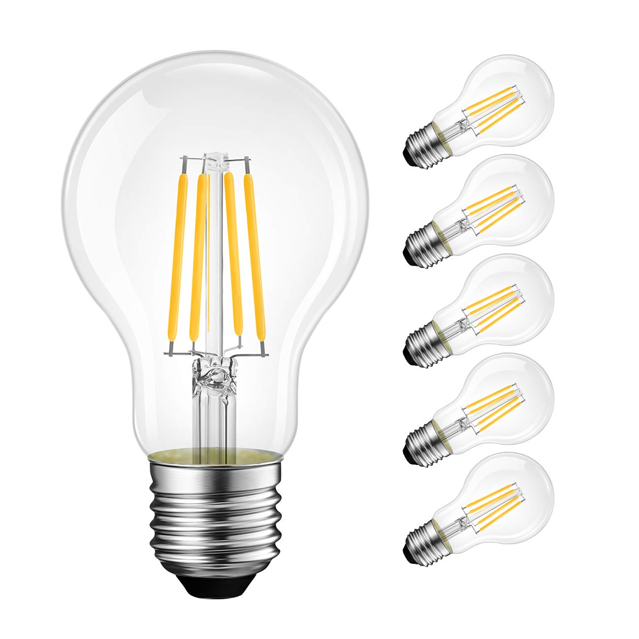 LVWIT A19 Vintage Edison LED Bulb, 4W (40W Equiv.), Warm White 2700K, 500 Lumens, Glass, 6 Pack, Yellow