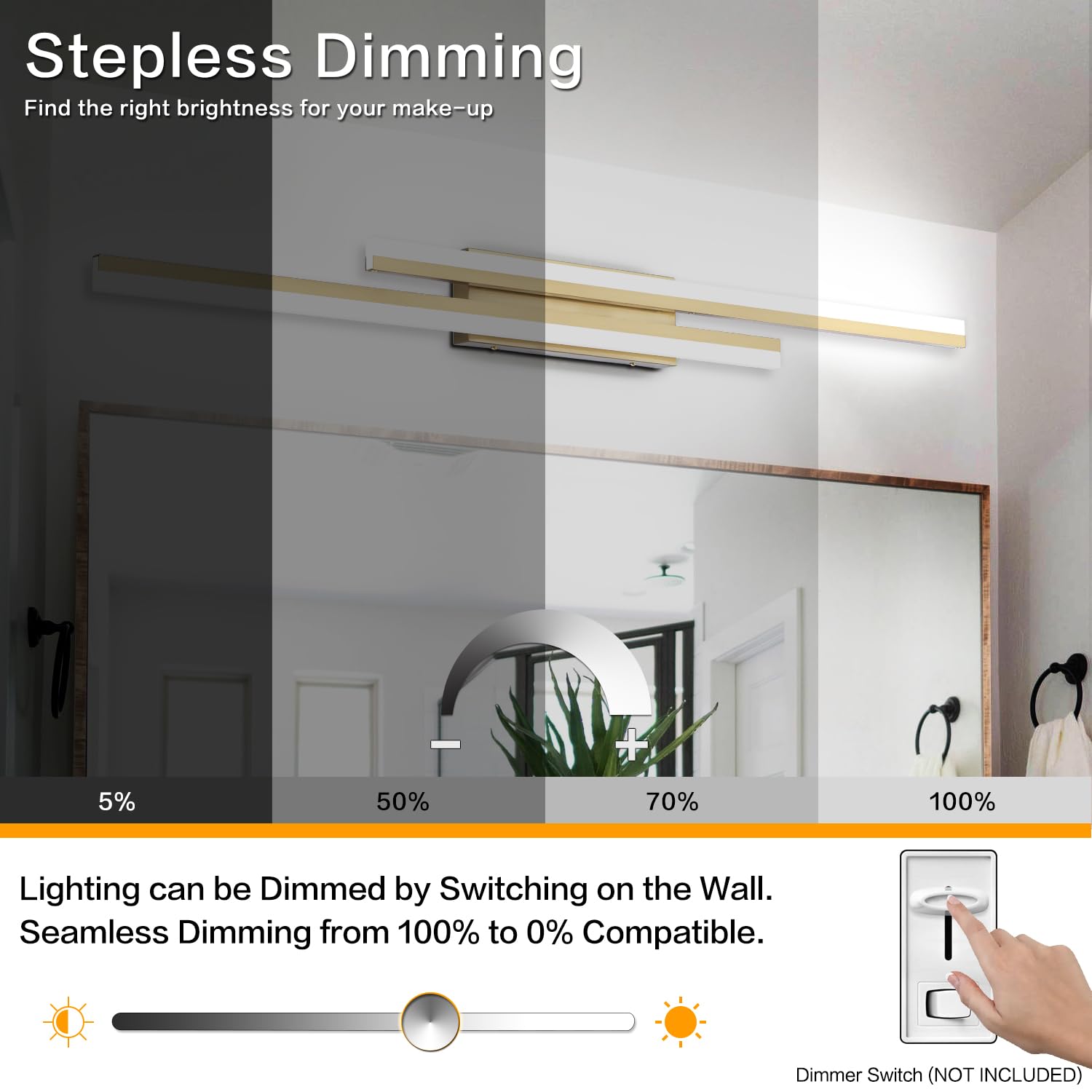 Presde Bathroom Light Fixtures 5 Color Changeable 48Inch Vanity Light For Bathroom Over Mirror Brushed Glod Modern Led Vanity Wa