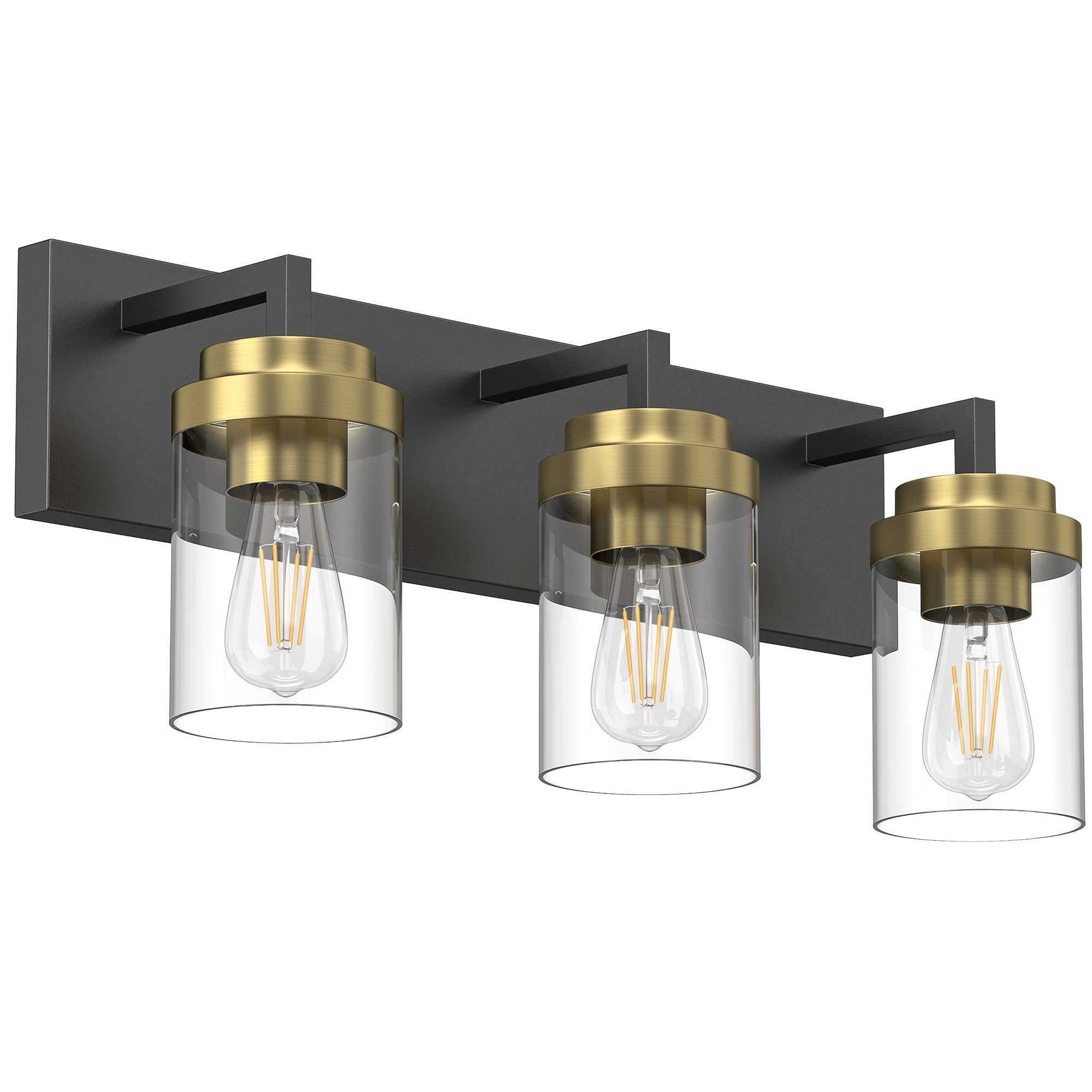 Espird 3-Light Bathroom Vanity Lights, Modern Black Gold Metal Fixtures with Glass Shade, Model L08-3-HJ