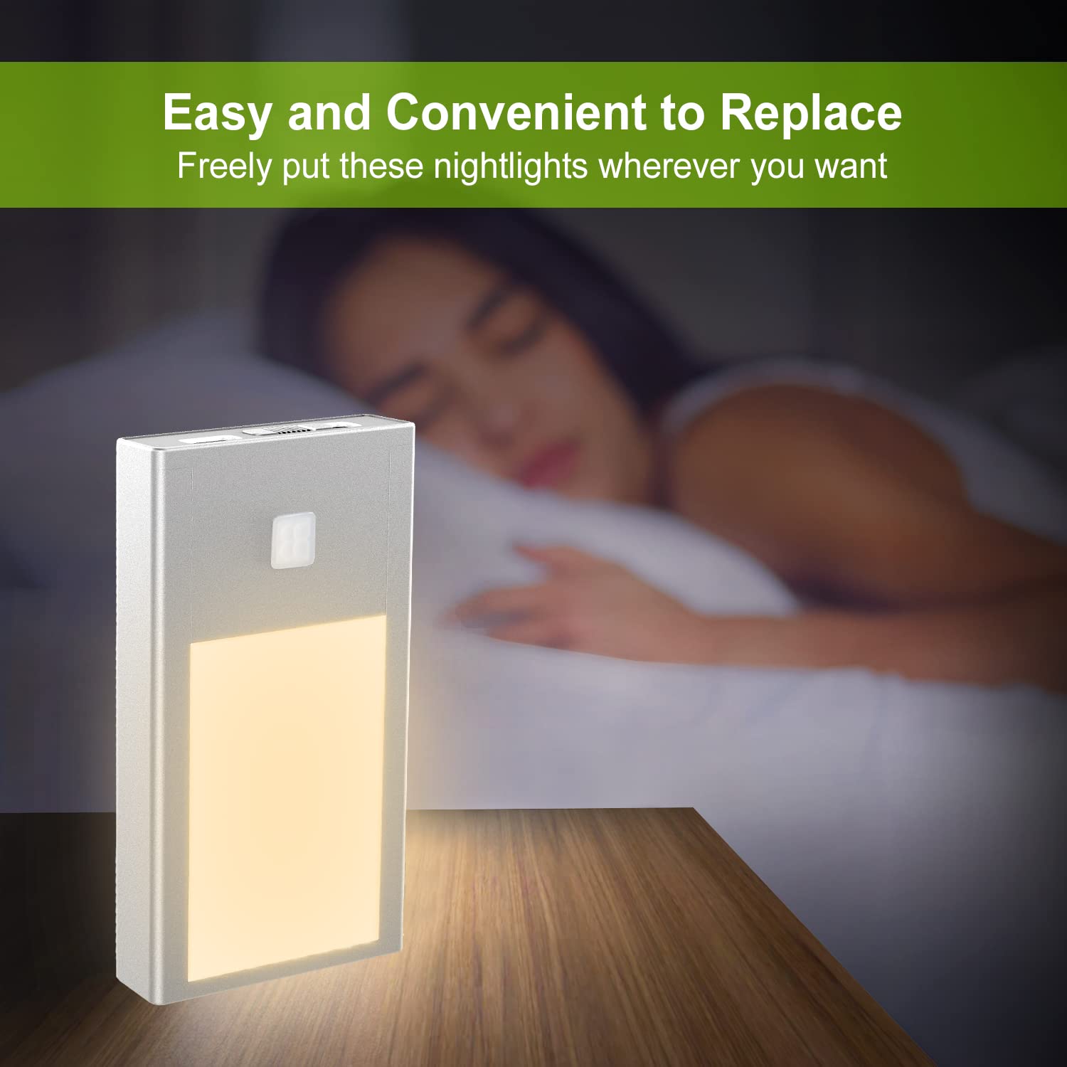 VST Motion Sensor Night Light, Rechargeable LED, 2.68in 3Pack, Silver, Aluminum, Model BT