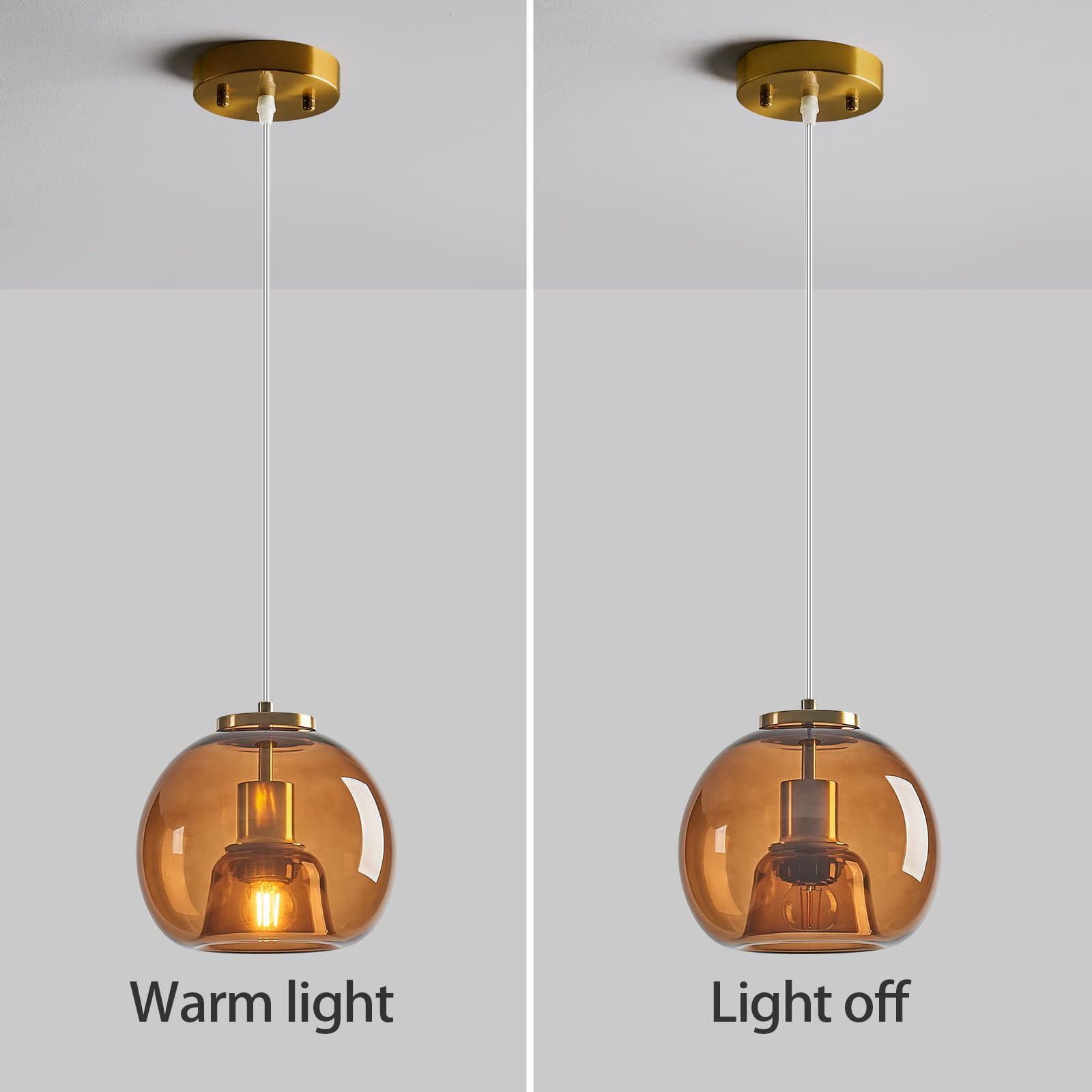 Lbsqj Brown Glass Pendant Lights Kitchen Island Gold Hanging Light Fixture Glass Globe Pendant Light Modern Pendant Lighting For Kitchen Island Bedroom Dining Room (7.87  2 Pack)