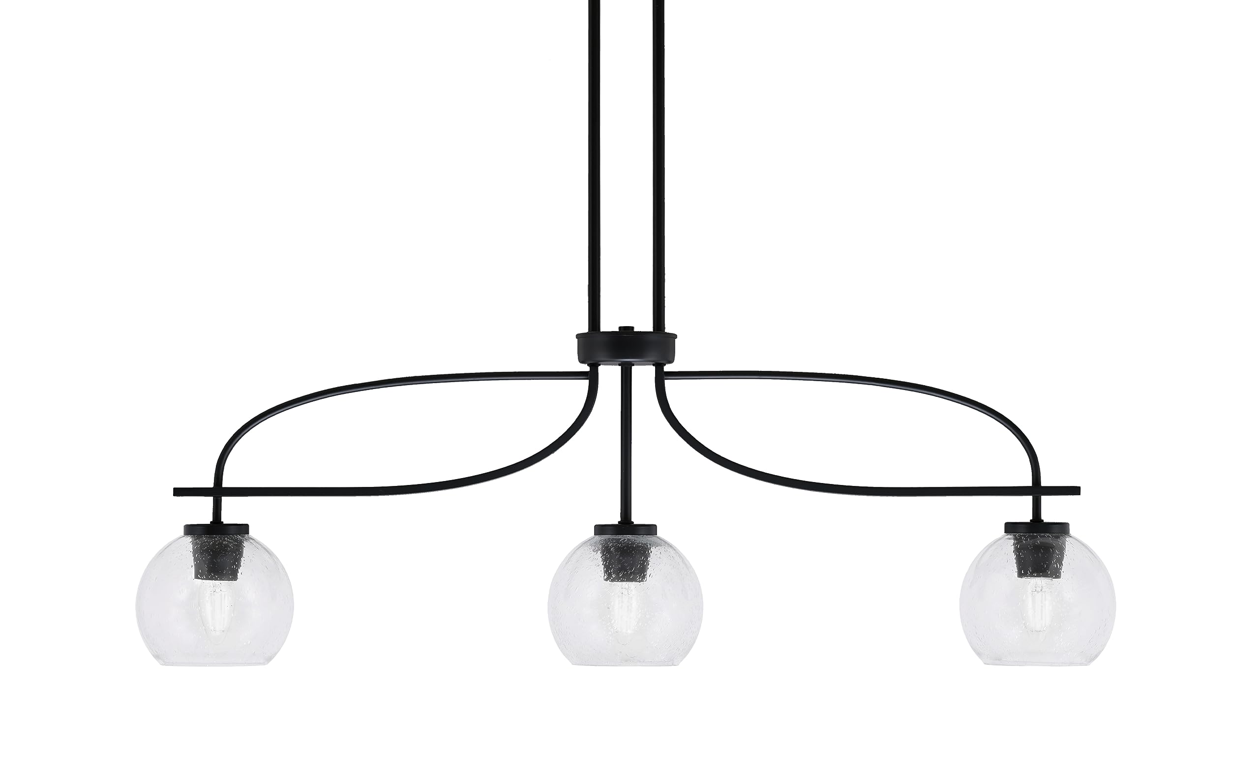 Cavella 3 Light Island Light Shown in Matte Black Finish with 5.75&quot; Clear Bubble Glass