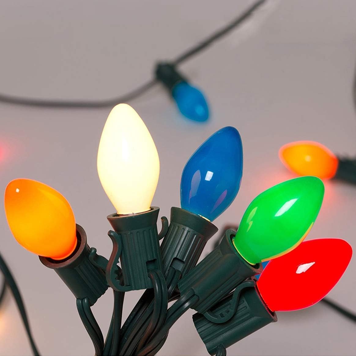 C7 Christmas Lights, 25Ft Ceramic Vintage Christmas Lights With 25 Multicolor C7 Bulbs, Hanging Outdoor Christmas Lights For Chr