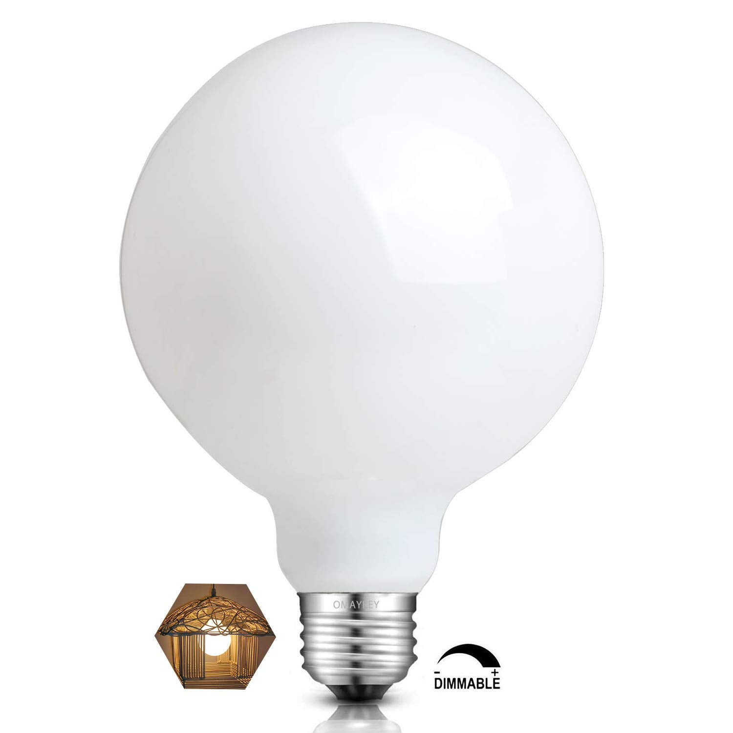 OMAYKEY 12W Dimmable Large LED Globe Bulb 85W Equivalent 850 Lumens, 2700K Warm White E26 Medium Base, Vintage Edison G125 Large Globe Milky Glass LED Filament Light Bulb, Deep Dimming Version