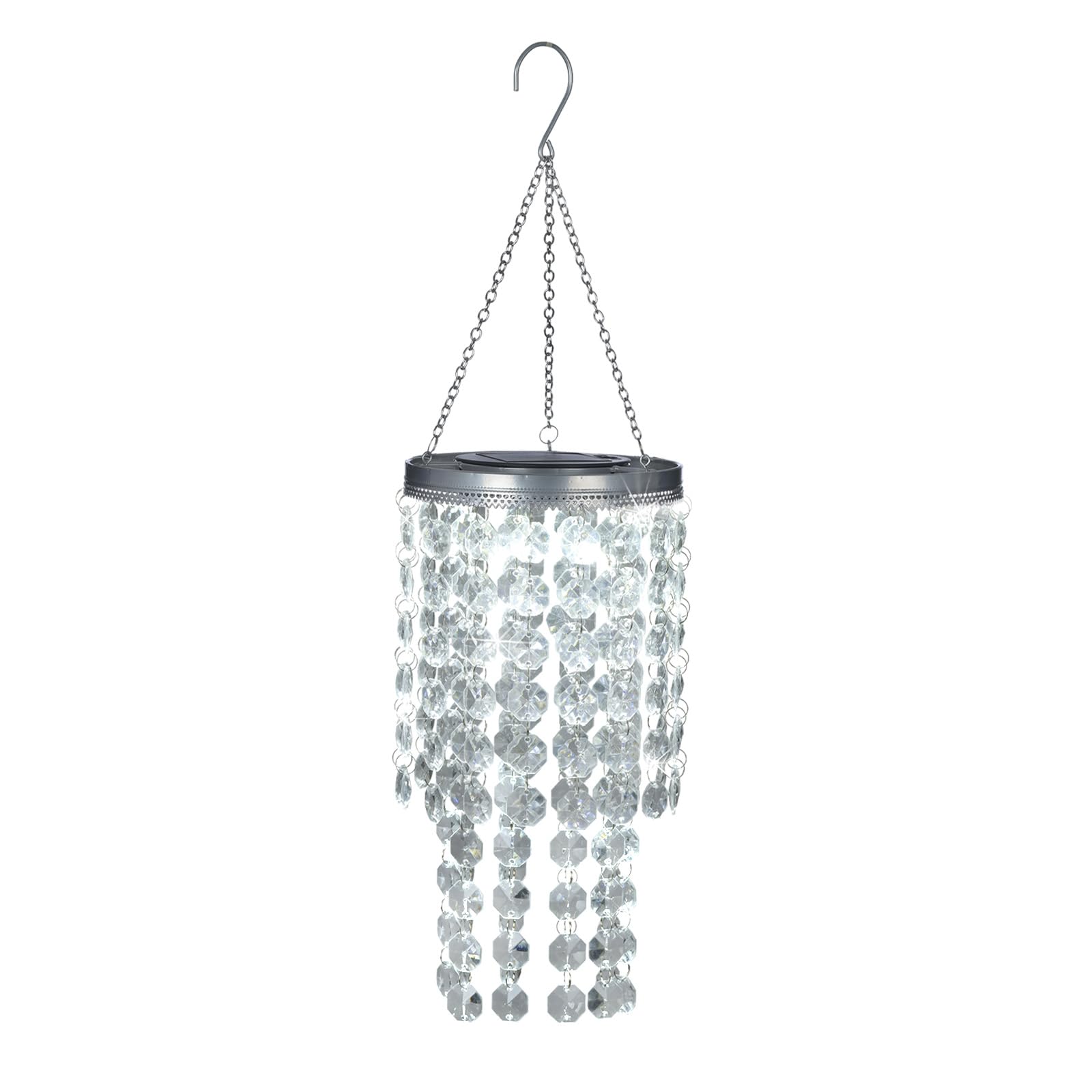 Hanging Solar Crystal Chandelier Outdoor, 21    Modern Solar Transparent Acrylic Beaded Lantern With Cool White Led S Hooks For