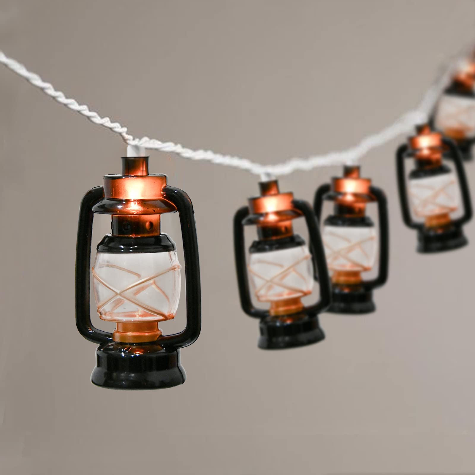 8.5Ft Black Mini Kerosene String Lights, Vintage Fairy Decorative Lights with 10 Mini Black Kerosene Lights, Connectable Outdoor Lantern Christmas Lights for Bedroom Camping Wedding Garden Holiday