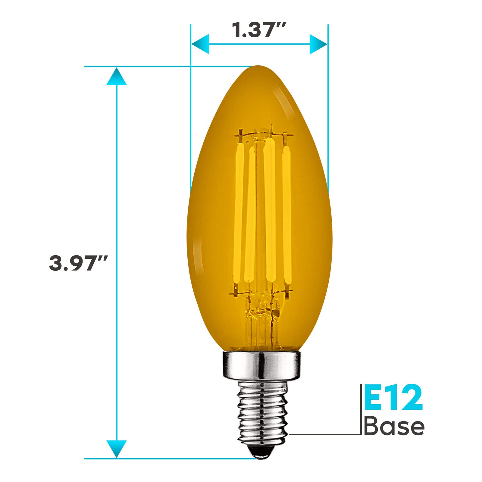 LUXRITE E12 LED Filament Yellow Light Bulbs, 4.5W, Glass, 6 Pack, UL Listed