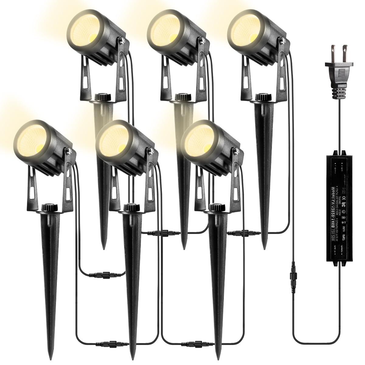 GreenClick Landscape Lighting - 3W 12V Extendable Outdoor Spotlights, 1800 Lumen, IP65 Waterproof, 6 Pack, Warm White, Model TG018J13A6