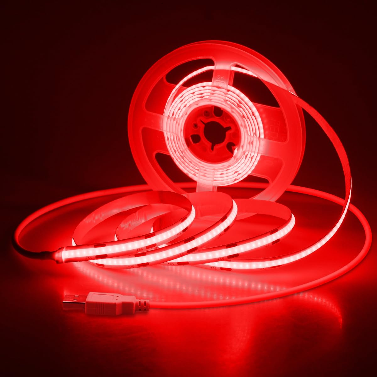 Aclorol COB LED Band Light 5V USB 6.56FT/2M 640 LEDs Red LED Light Band for Bedroom Flexible and Cuttble COB Tape Lights for Cabinet Display Home DIY Lighting Decoration CRI85+